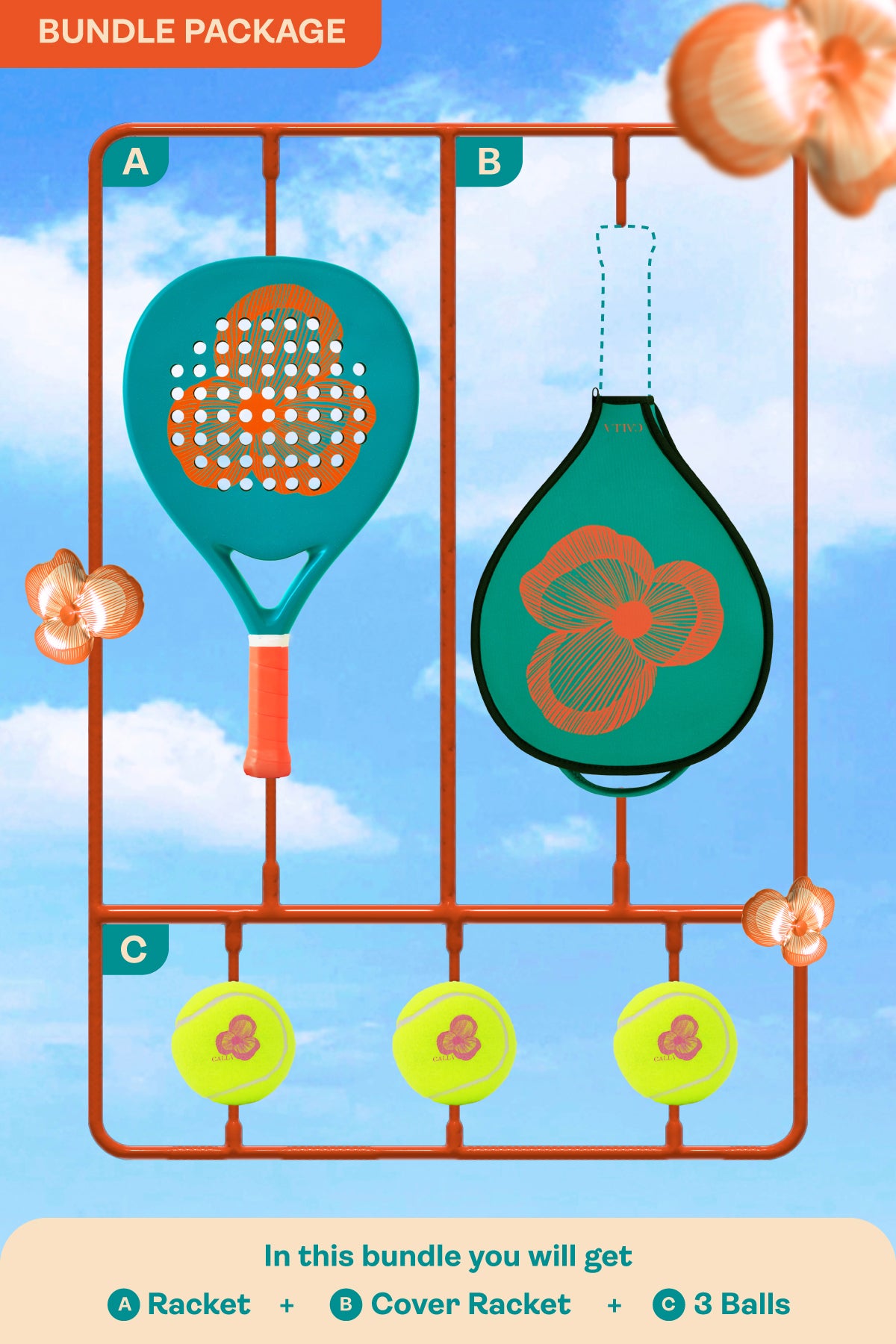 Bundling Padel Racket and Cover - Teal