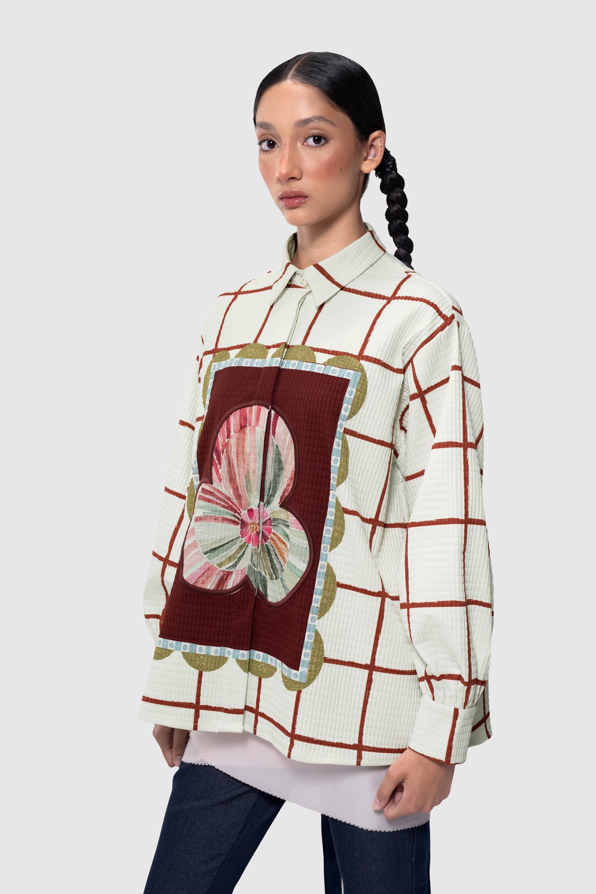Cadre Embroidery Shirt - Ruby
