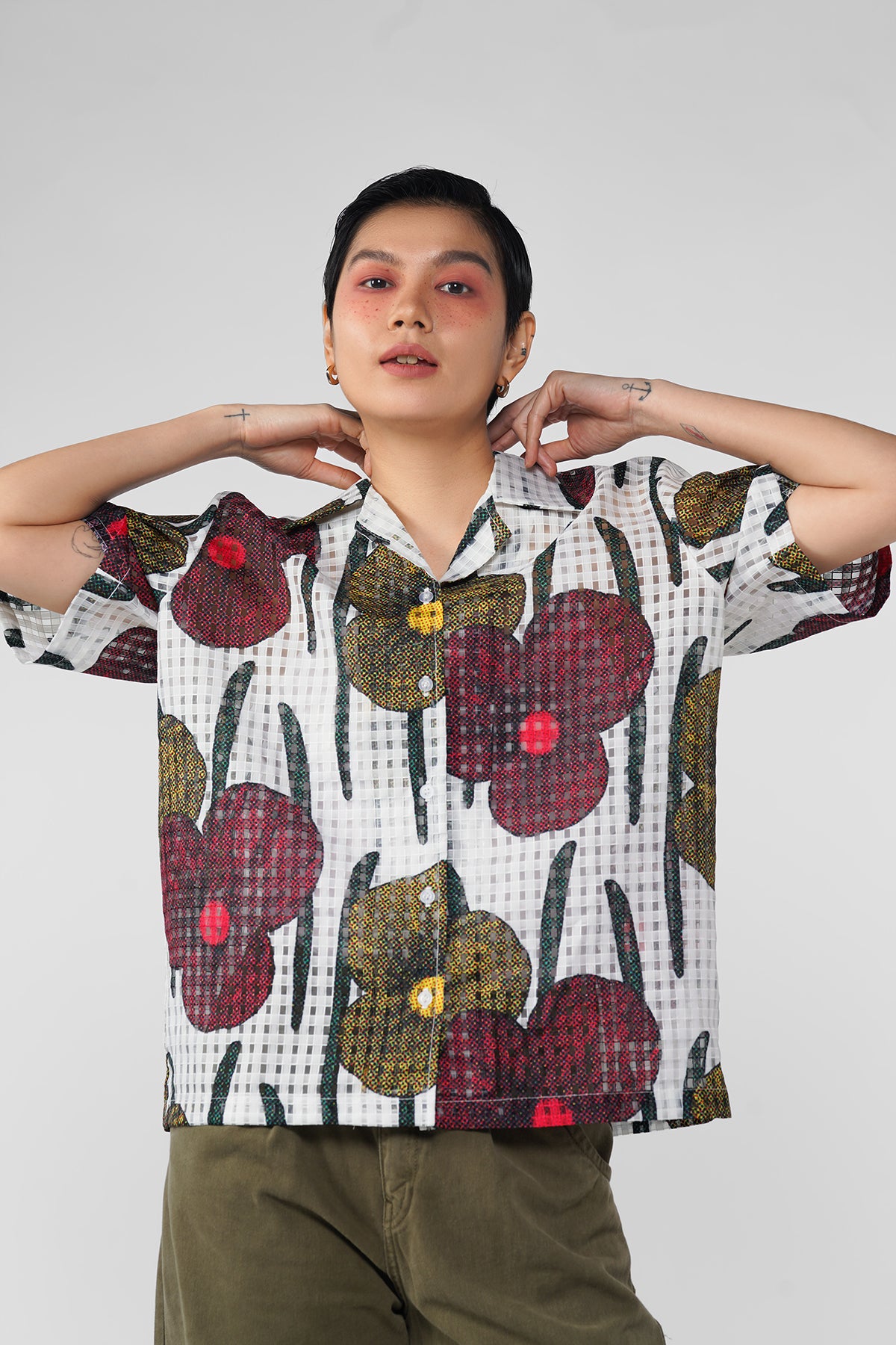 Cerise Sheer Shirt - Tropical