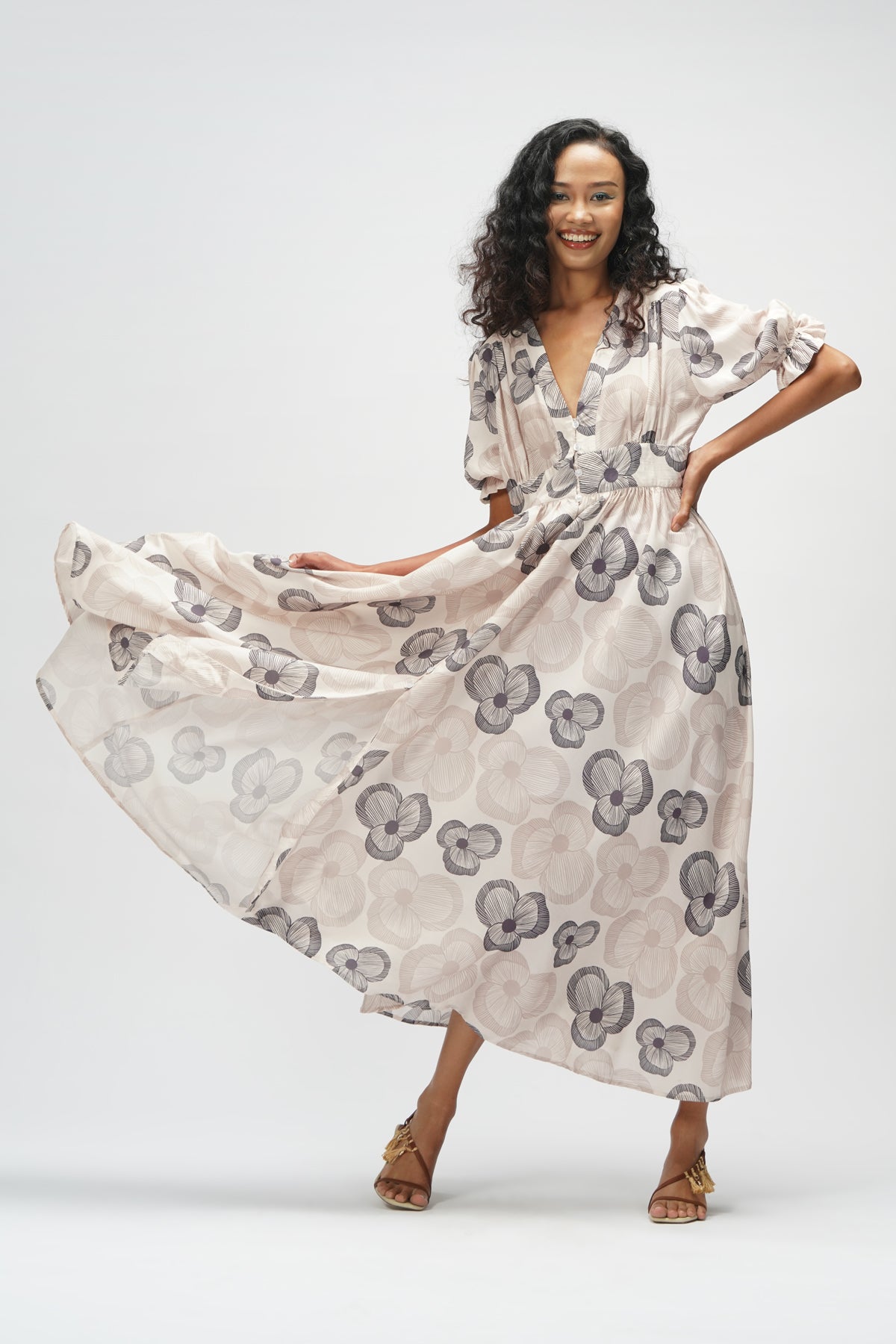 chloe midi dress Chlo - Ruched long dress in Silk jacquard - Powder Yellow - 42