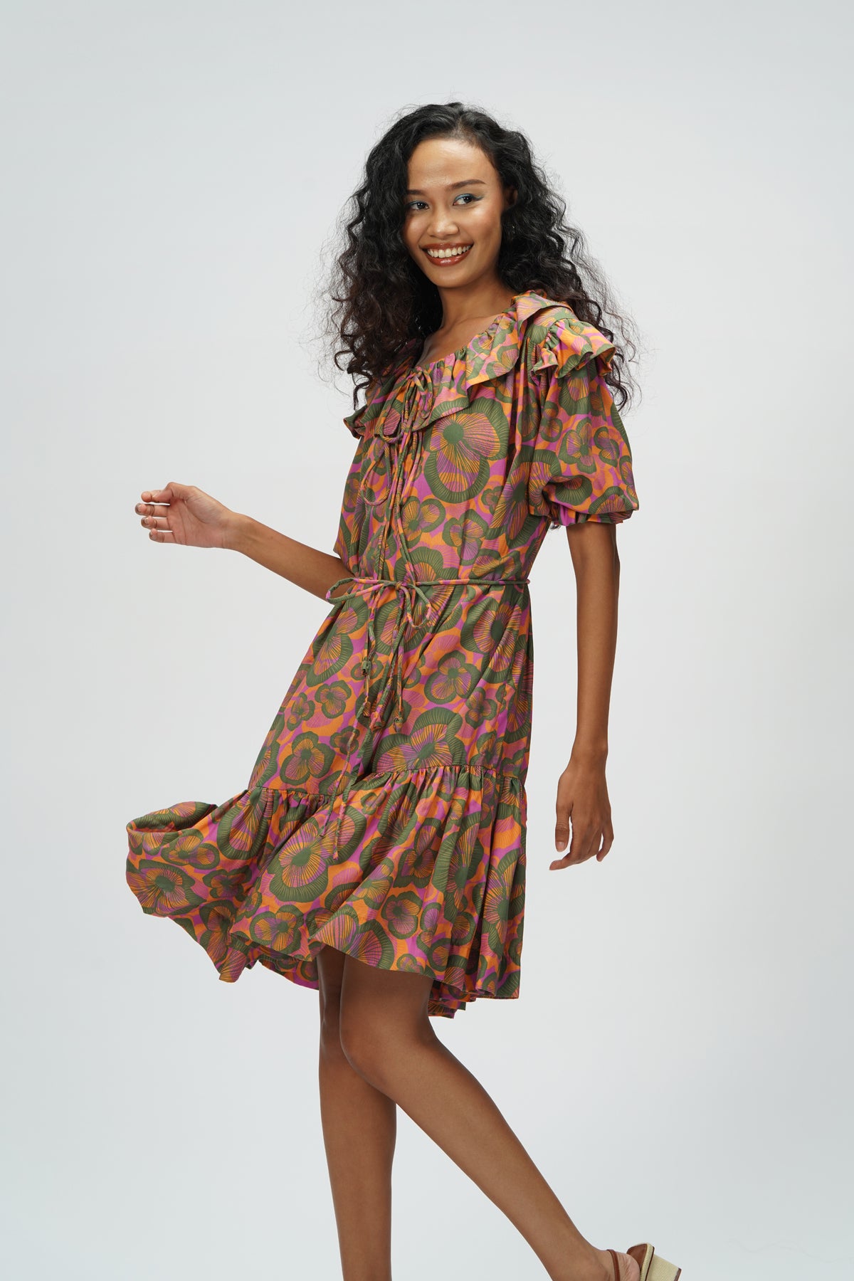 Claire Ruffle Dress - Sunset