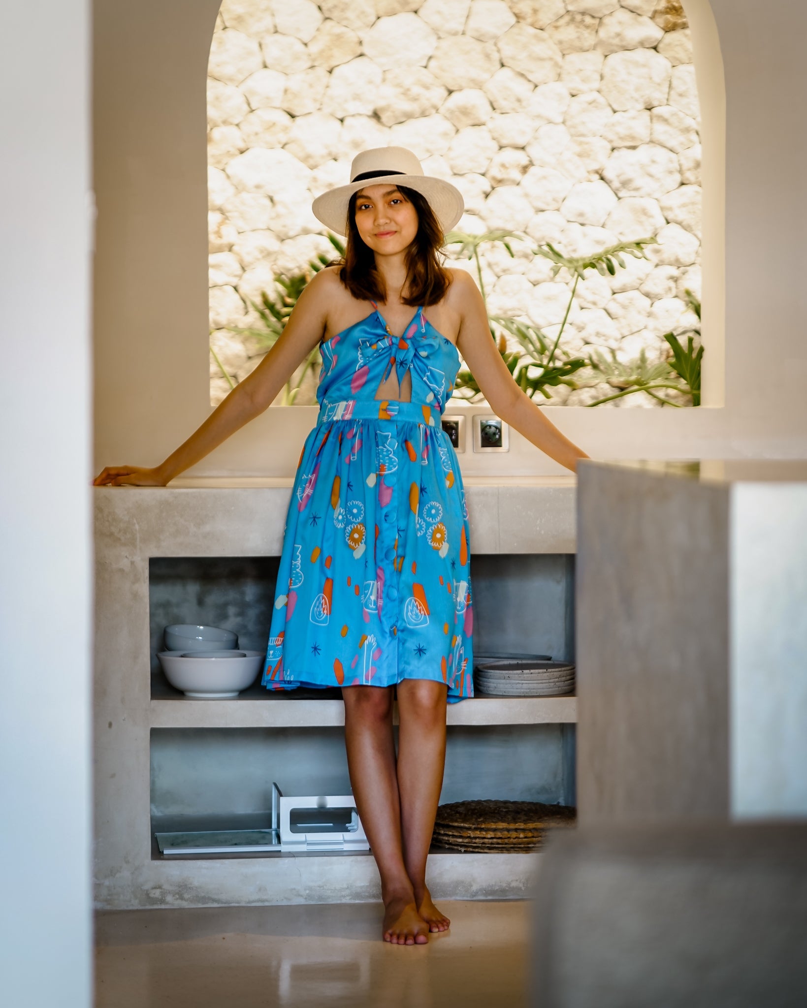 CAT BLUE RIBBON DRESS