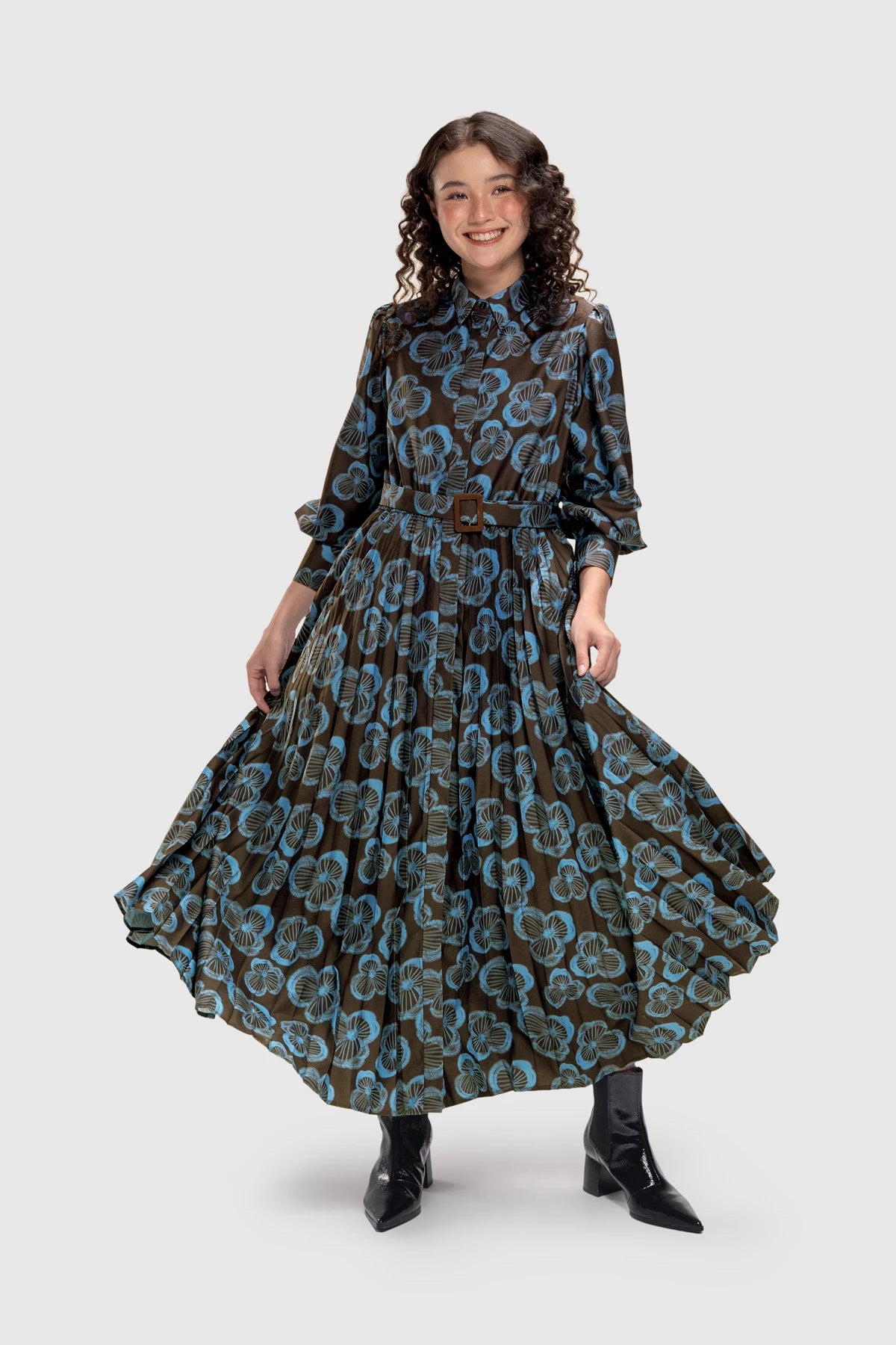 Daphne Pleated Dress - Truffle
