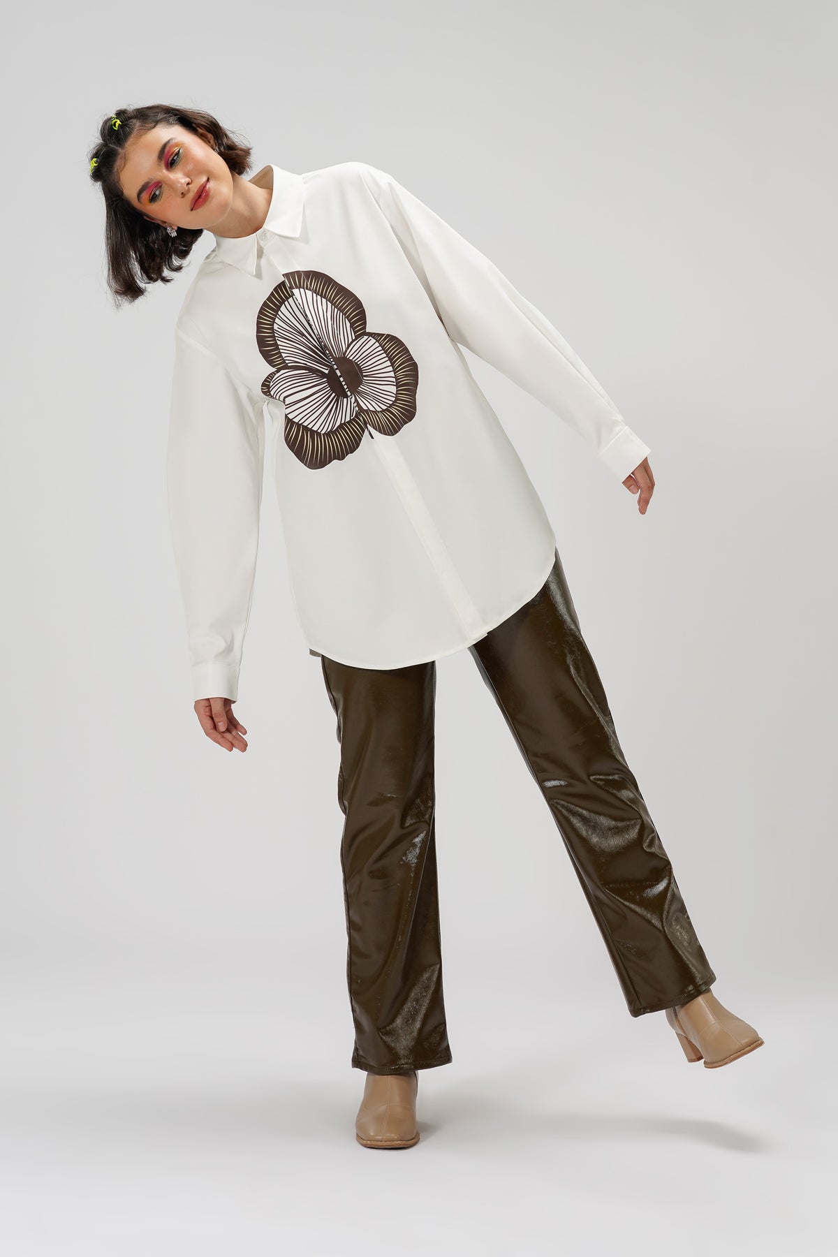 Dayna Long Shirt - Toffee Floral