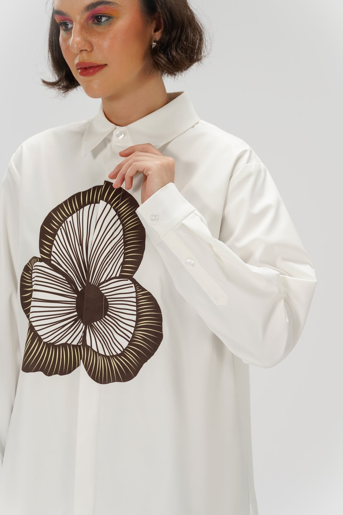 Dayna Long Shirt - Toffee Floral
