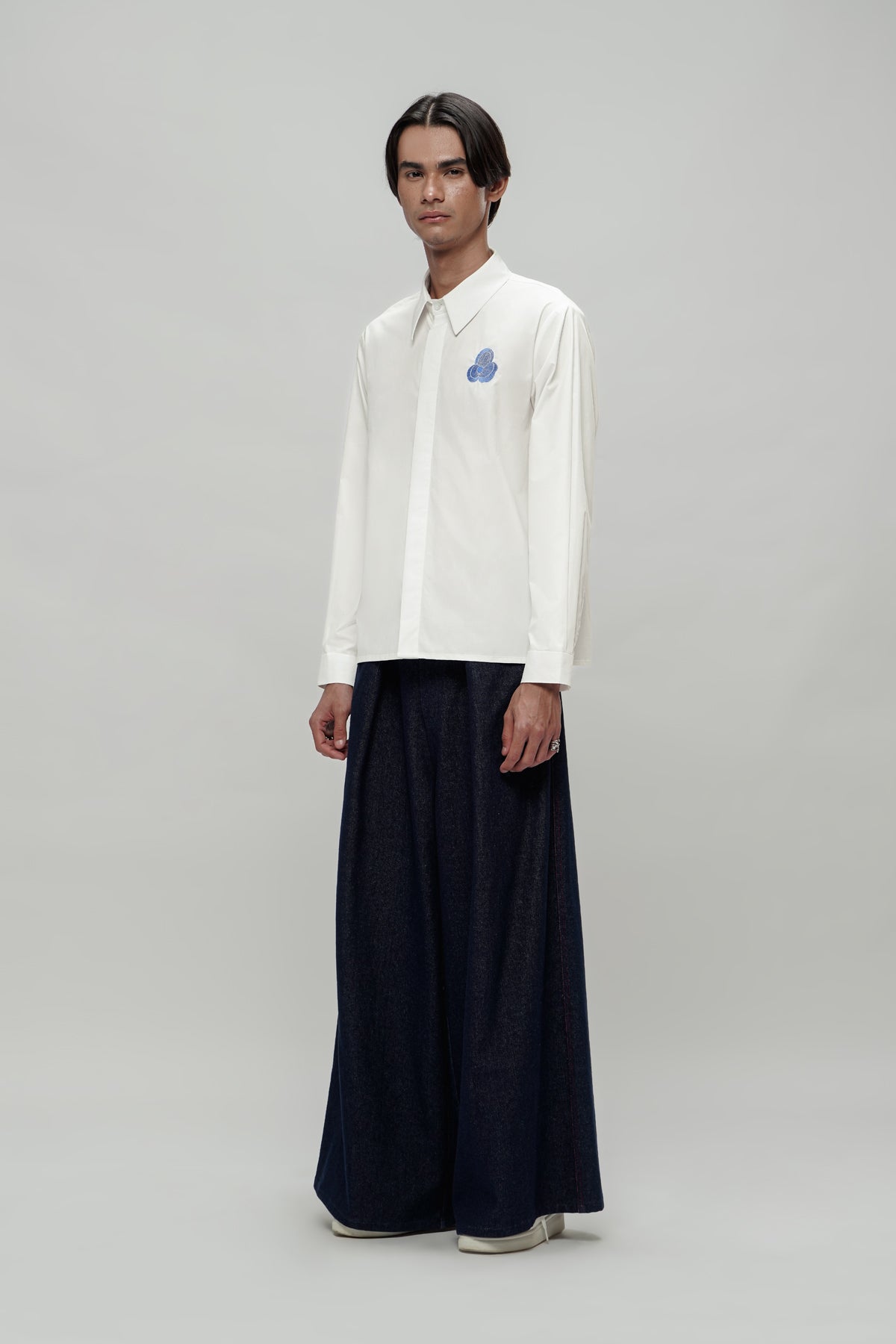 Embroidery Cotton Shirt - Blue Floral