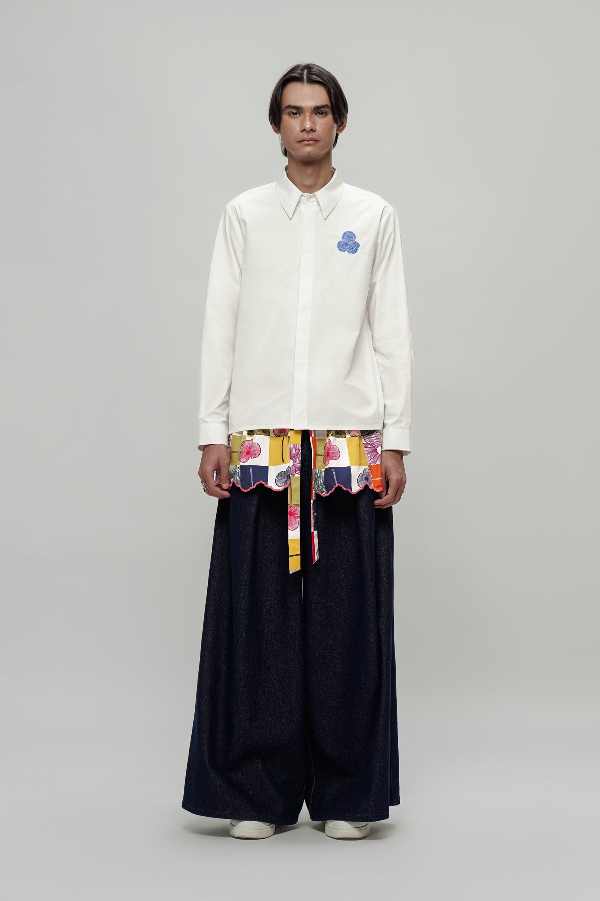 Embroidery Cotton Shirt - Blue Floral
