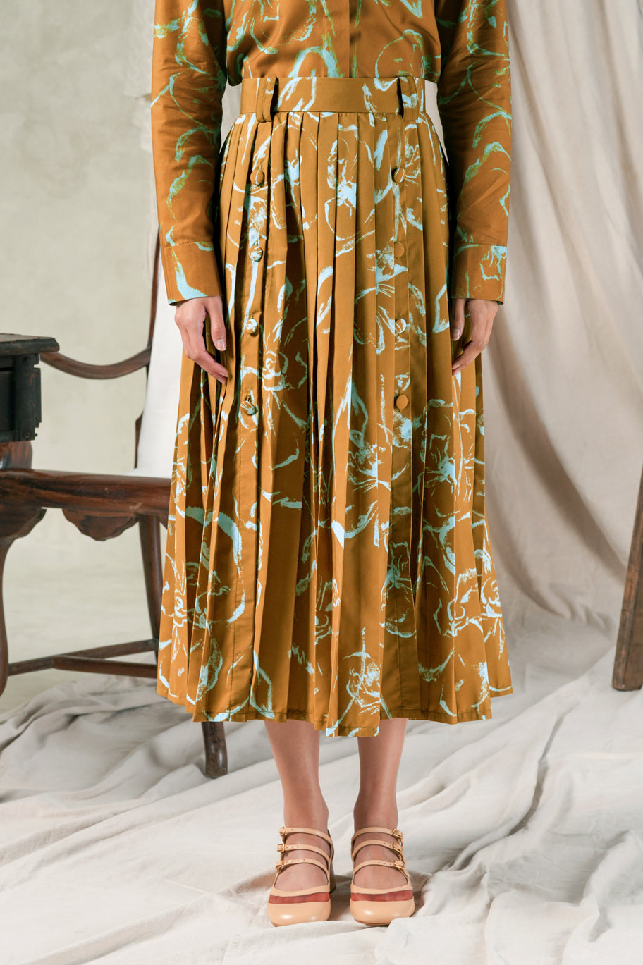 Fioren Pleated Skirt - Ochre
