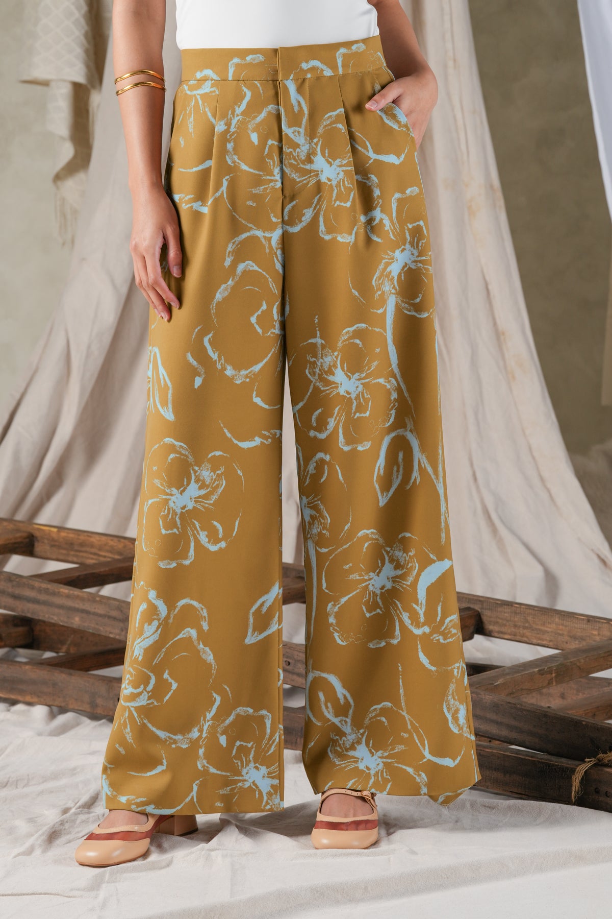 Fioren Wide-Leg Pants - Ochre