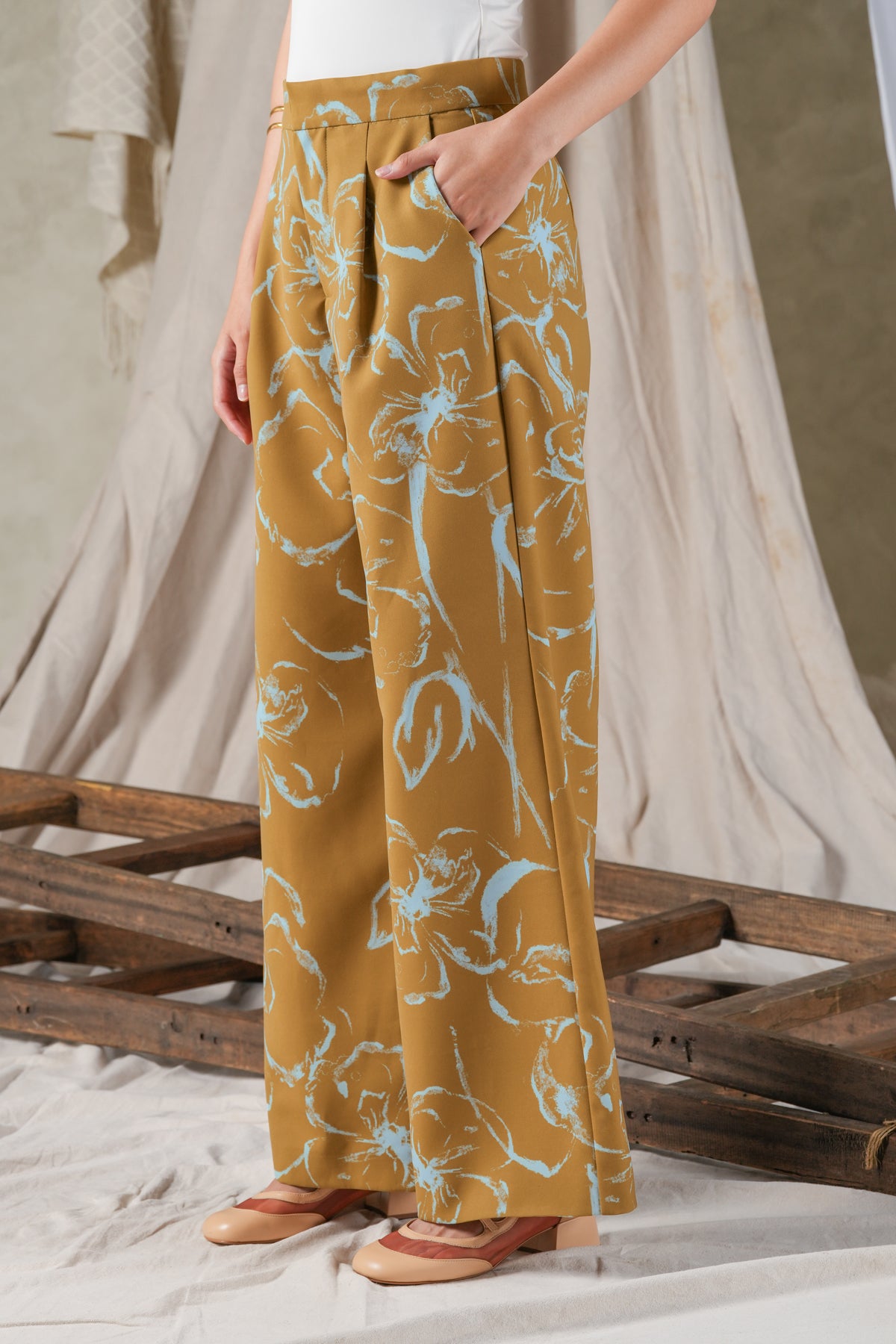 Fioren Wide-Leg Pants - Ochre