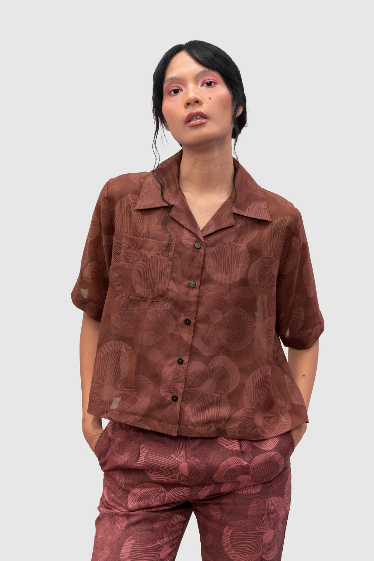 Haze Crop Shirt - Crimson