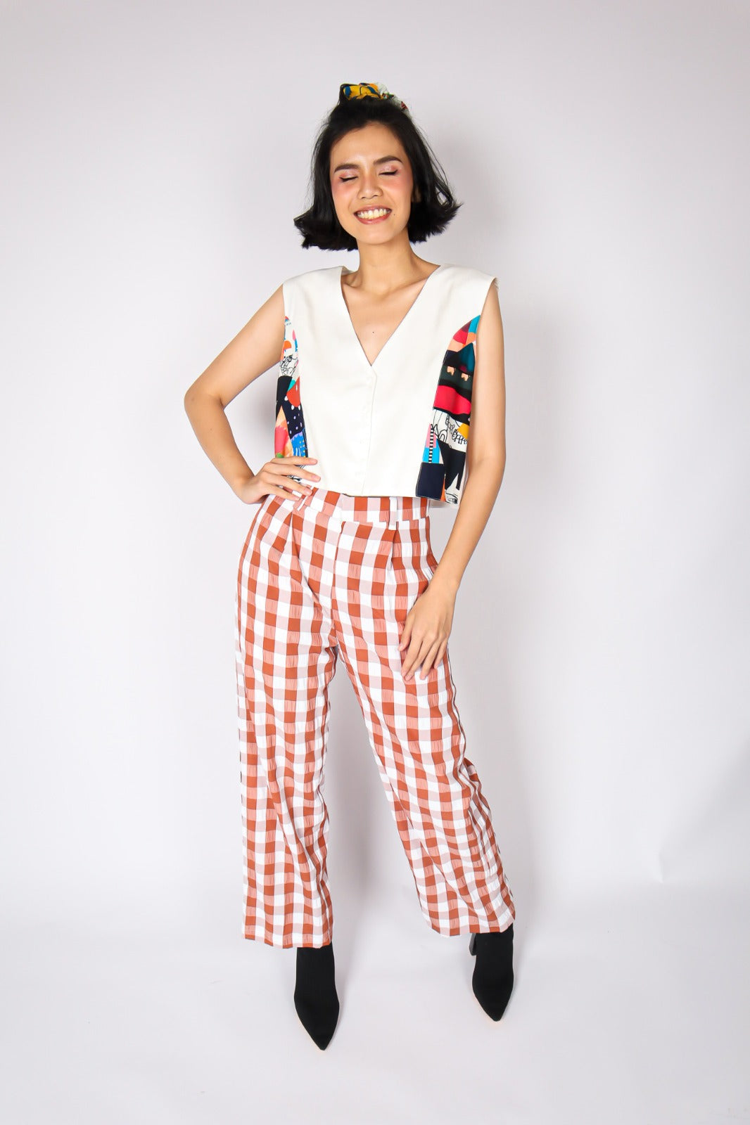 CHECKERED BROWN PALAZZO PANTS