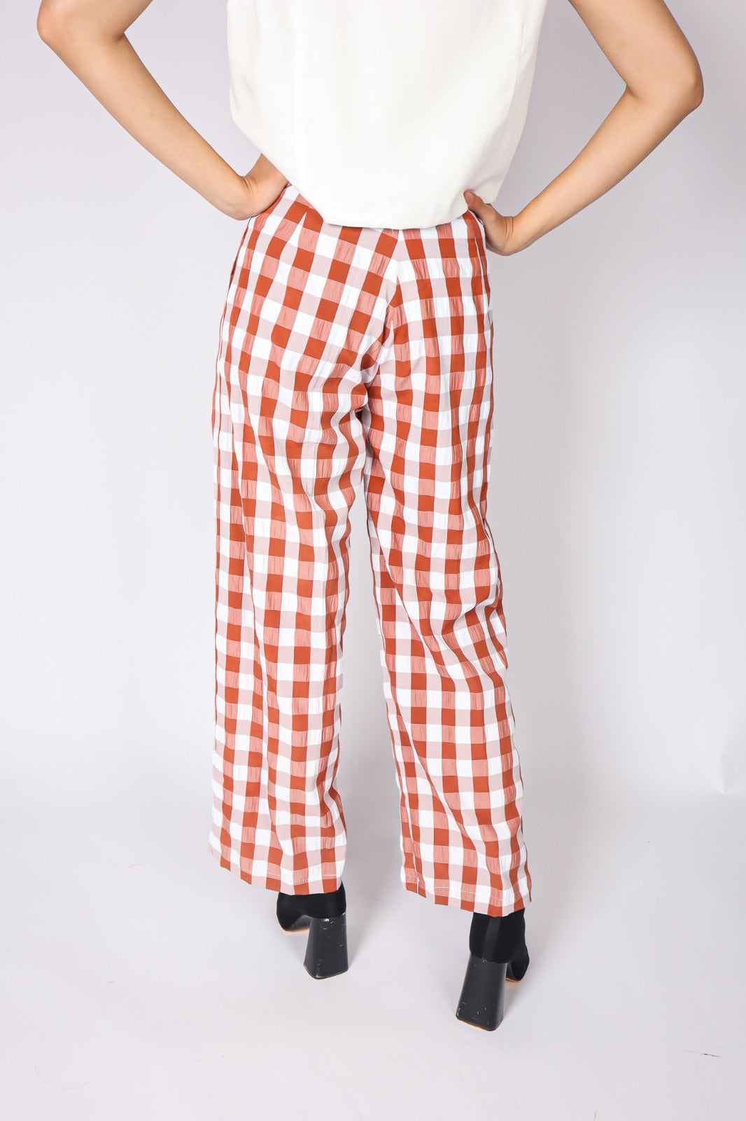 CHECKERED BROWN PALAZZO PANTS