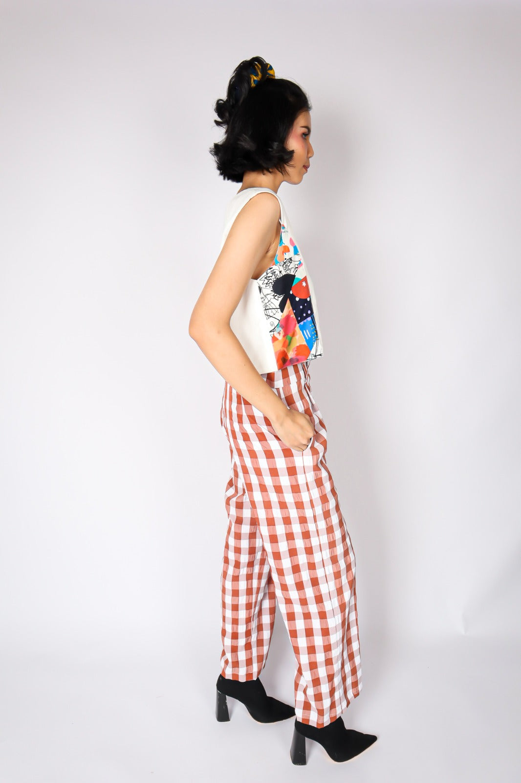 CHECKERED BROWN PALAZZO PANTS