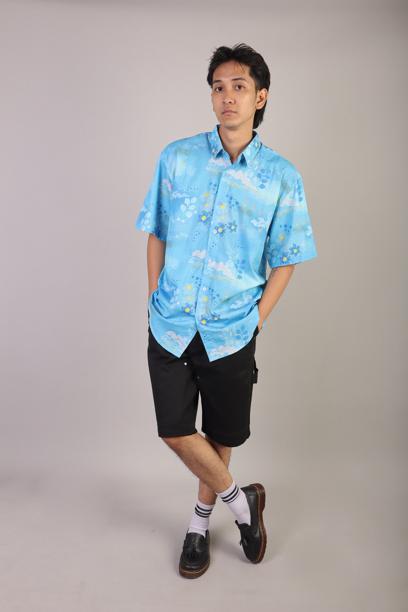 CALLA X ADINIA MAN SHORT SHIRT IN BLUE