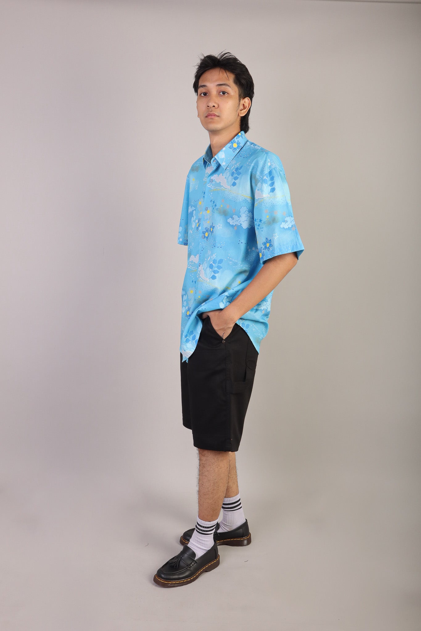 CALLA X ADINIA MAN SHORT SHIRT IN BLUE