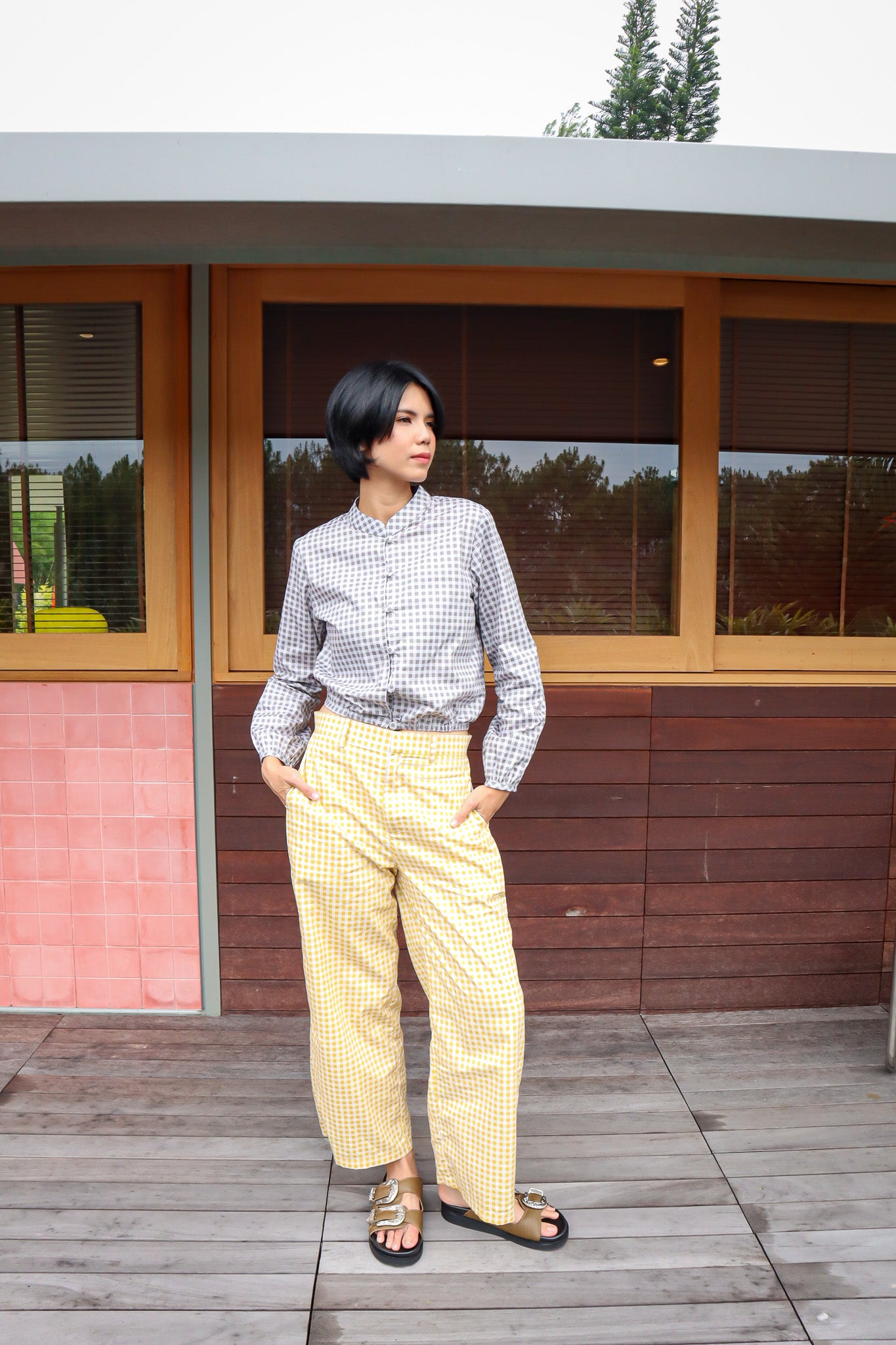 BASIC GINGHAM PANTS IN YELLOW