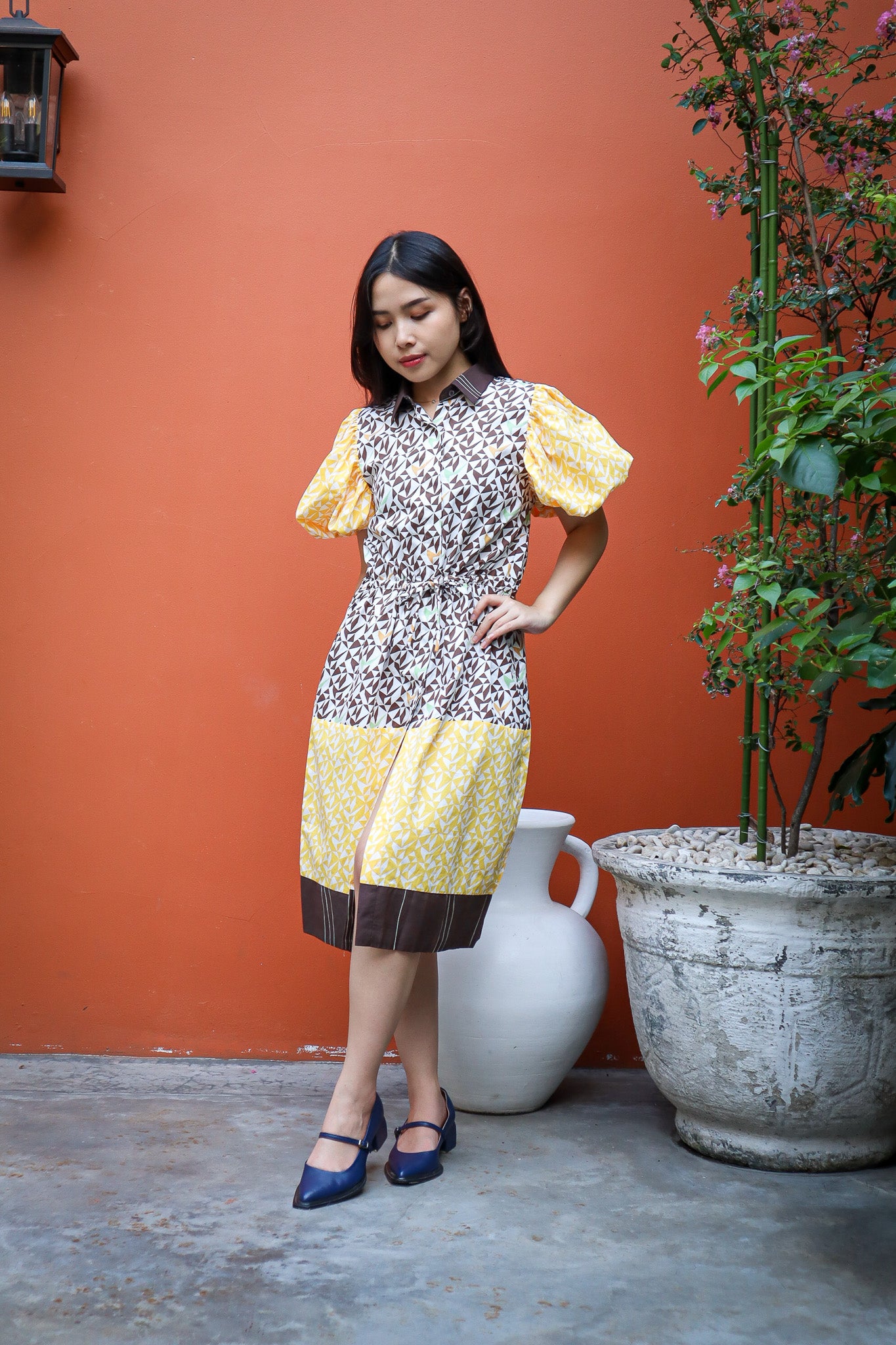 HORIZON PUFFY MIX DRESS IN YELLOW