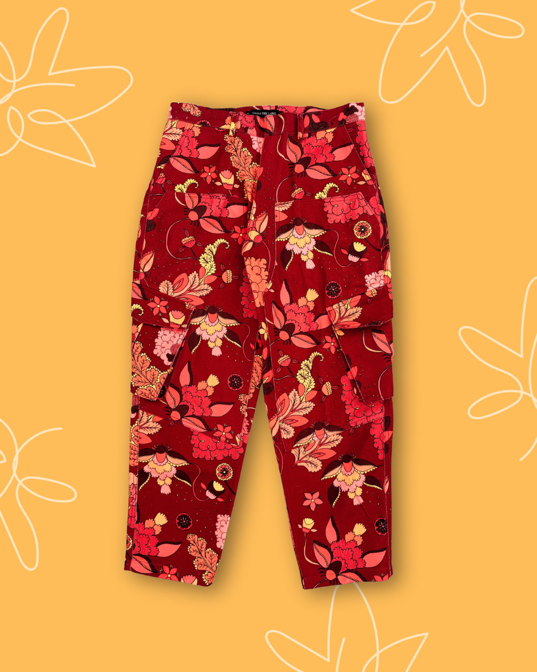 FLORAL BURGUNDY DENIM PANTS