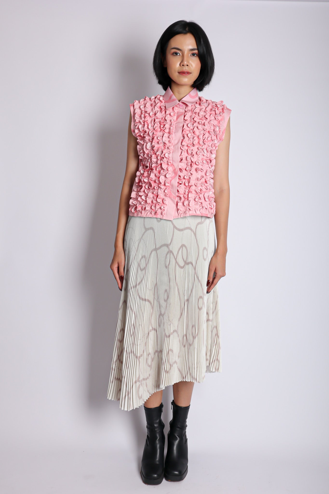 CALLA X ADINIA ASYMMETRIC PLEATS SKIRT IN IVORY