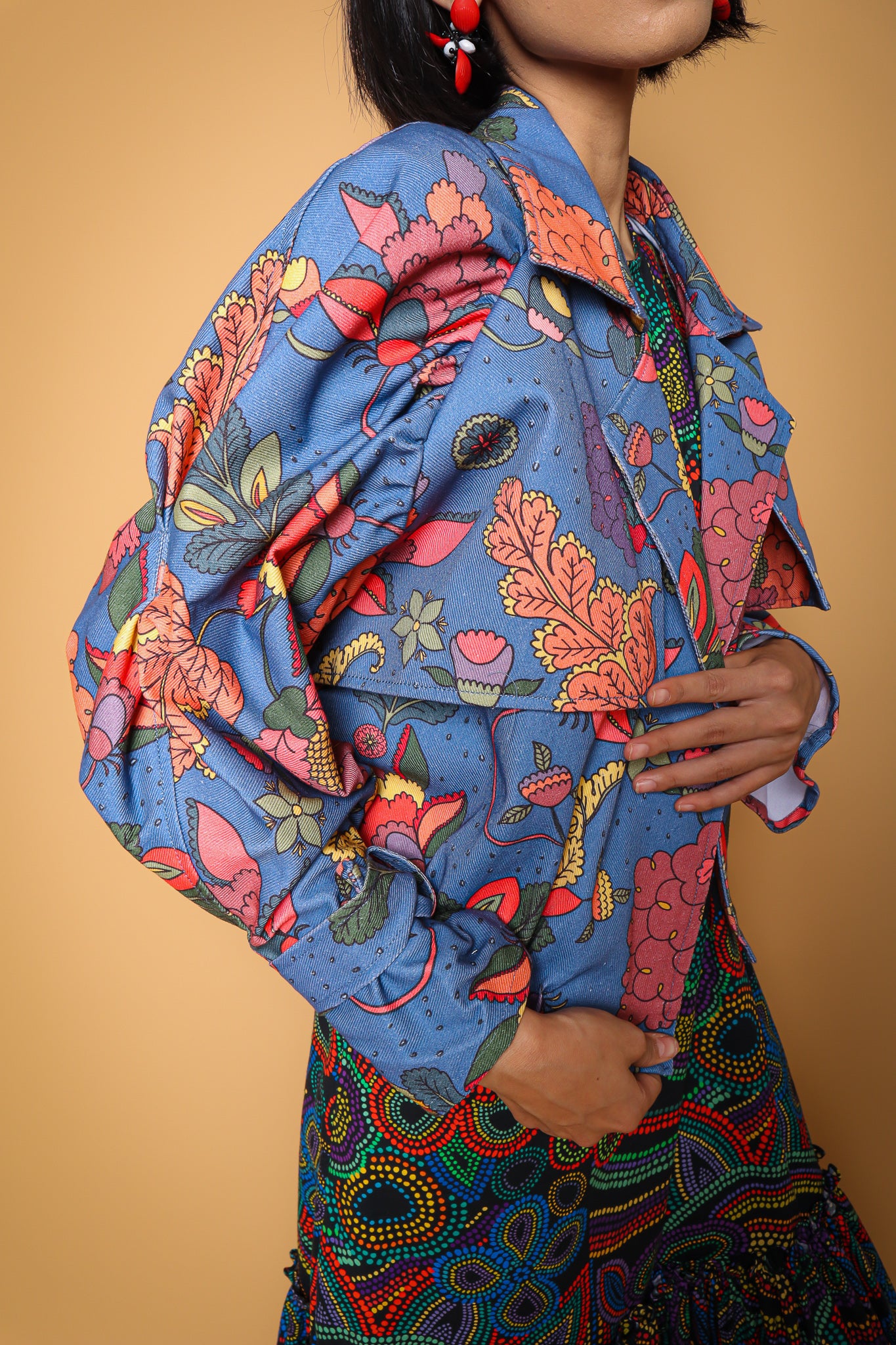 FLORAL BLUE DENIM CROP JACKET