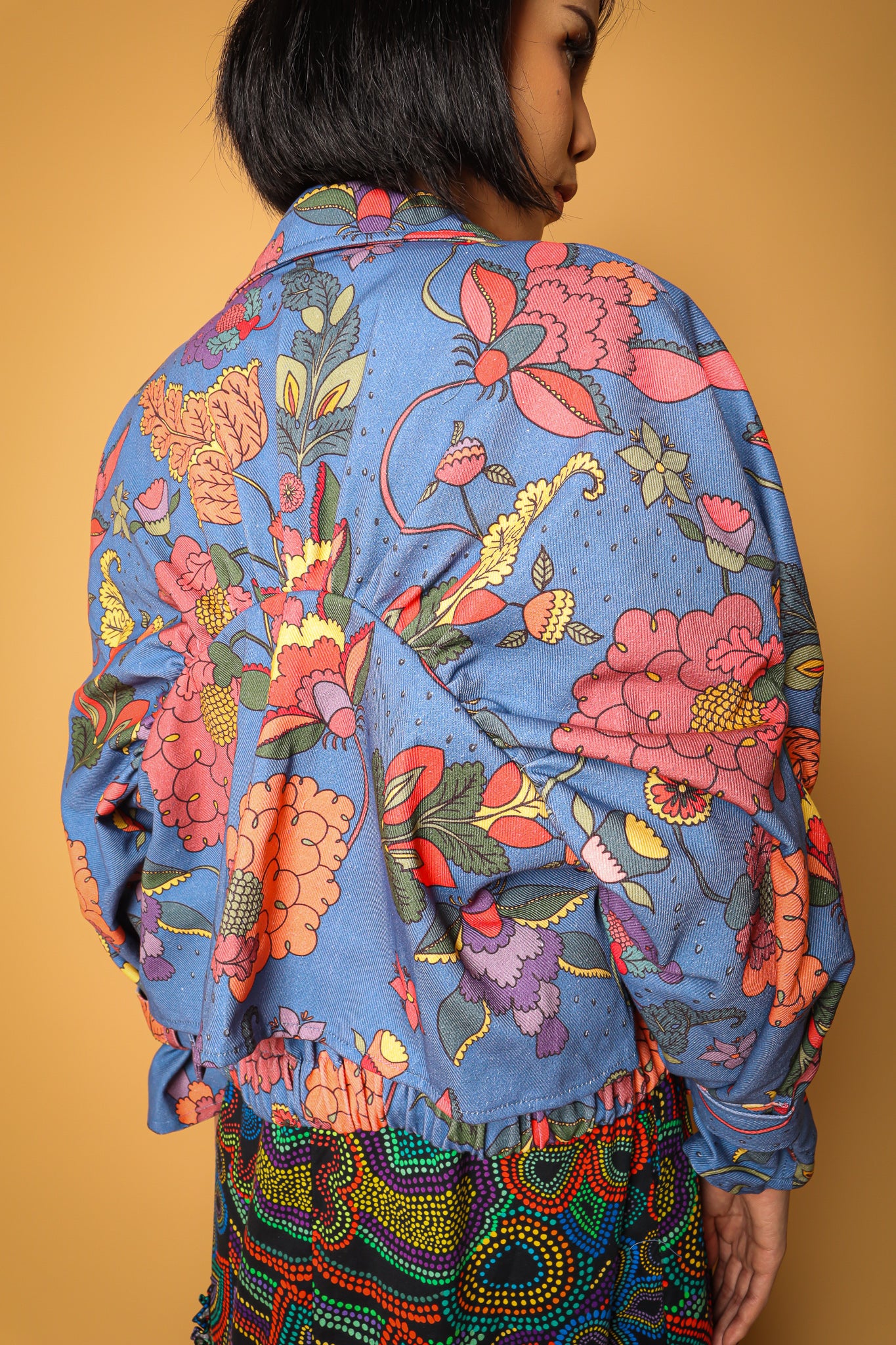 FLORAL BLUE DENIM CROP JACKET