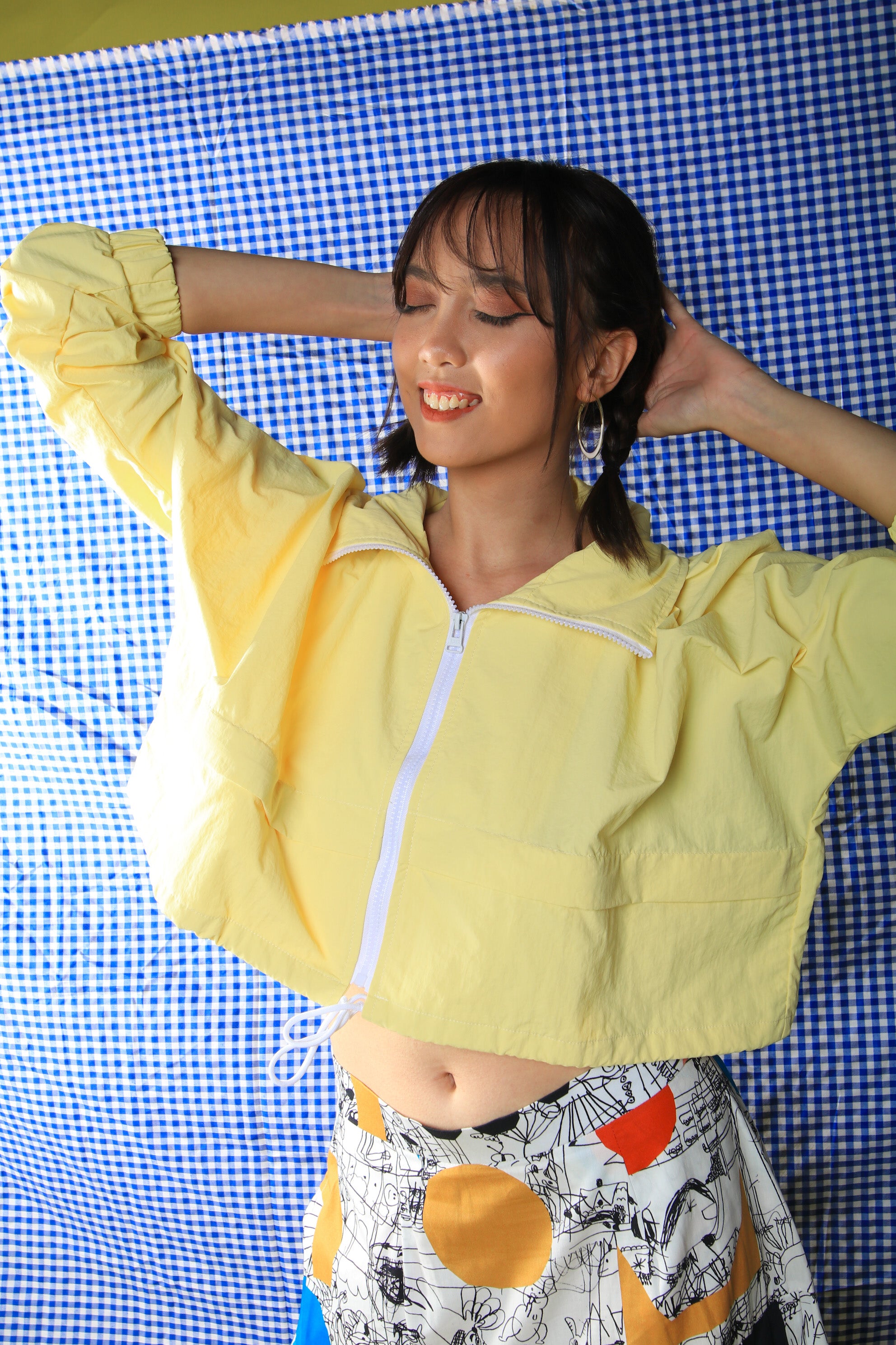 BASIC YELLOW NYLON CROP JACKET
