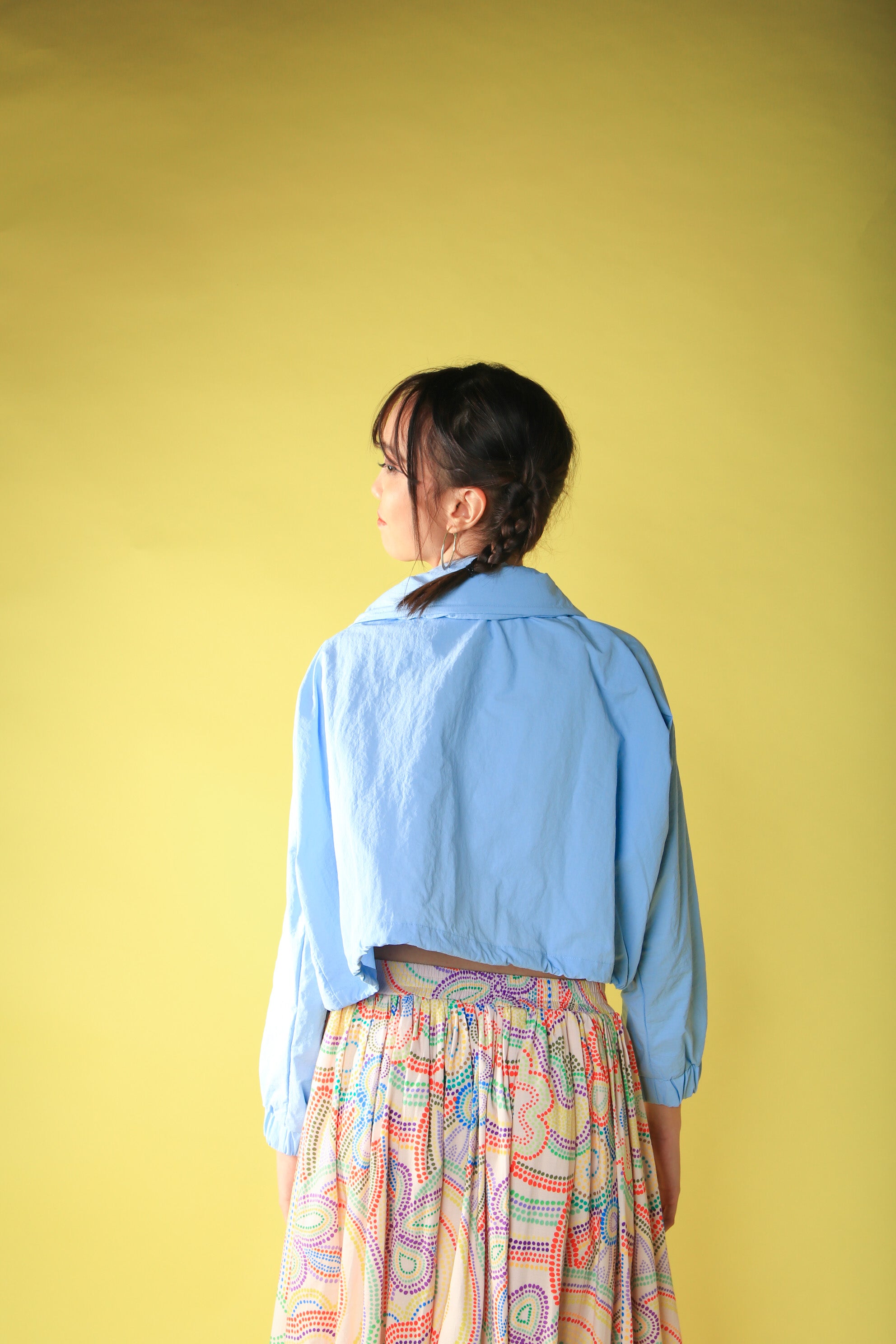 BASIC BLUE NYLON CROP JACKET