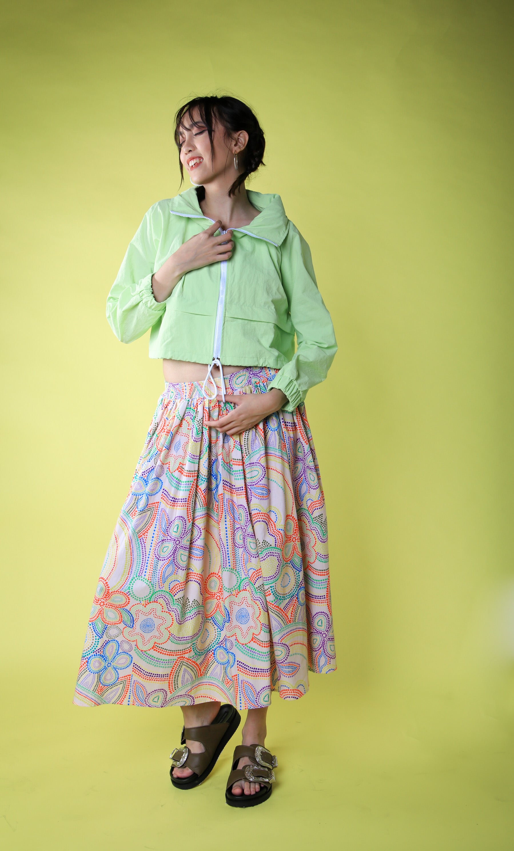 BASIC LIME NYLON CROP JACKET