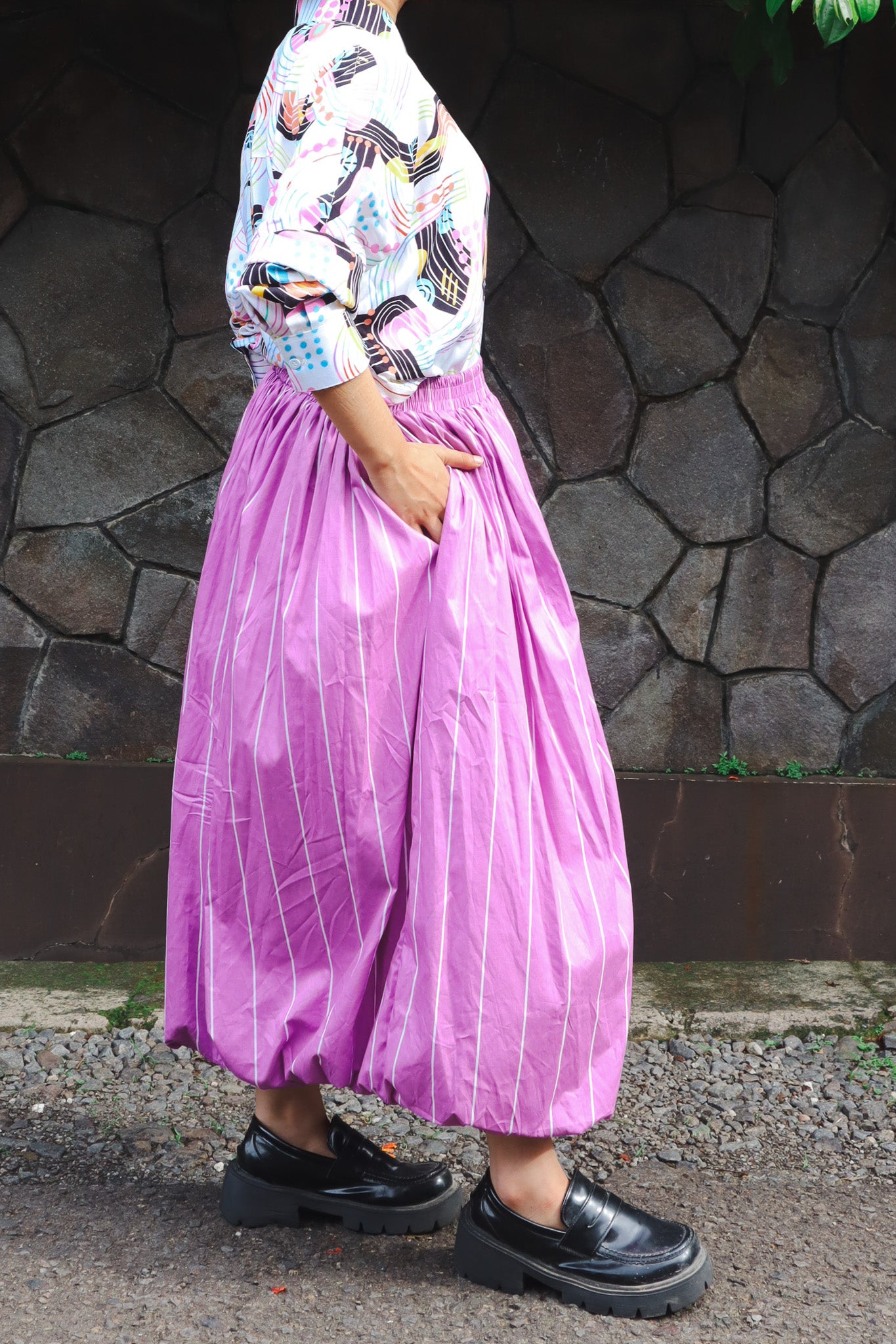 BASIC STRIPES BALLOON SKIRT IN LILAC