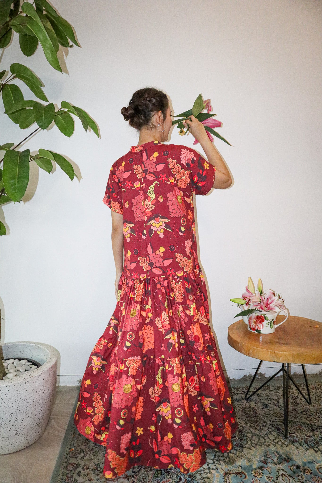 FLORAL BURGUNDY LONG DRESS