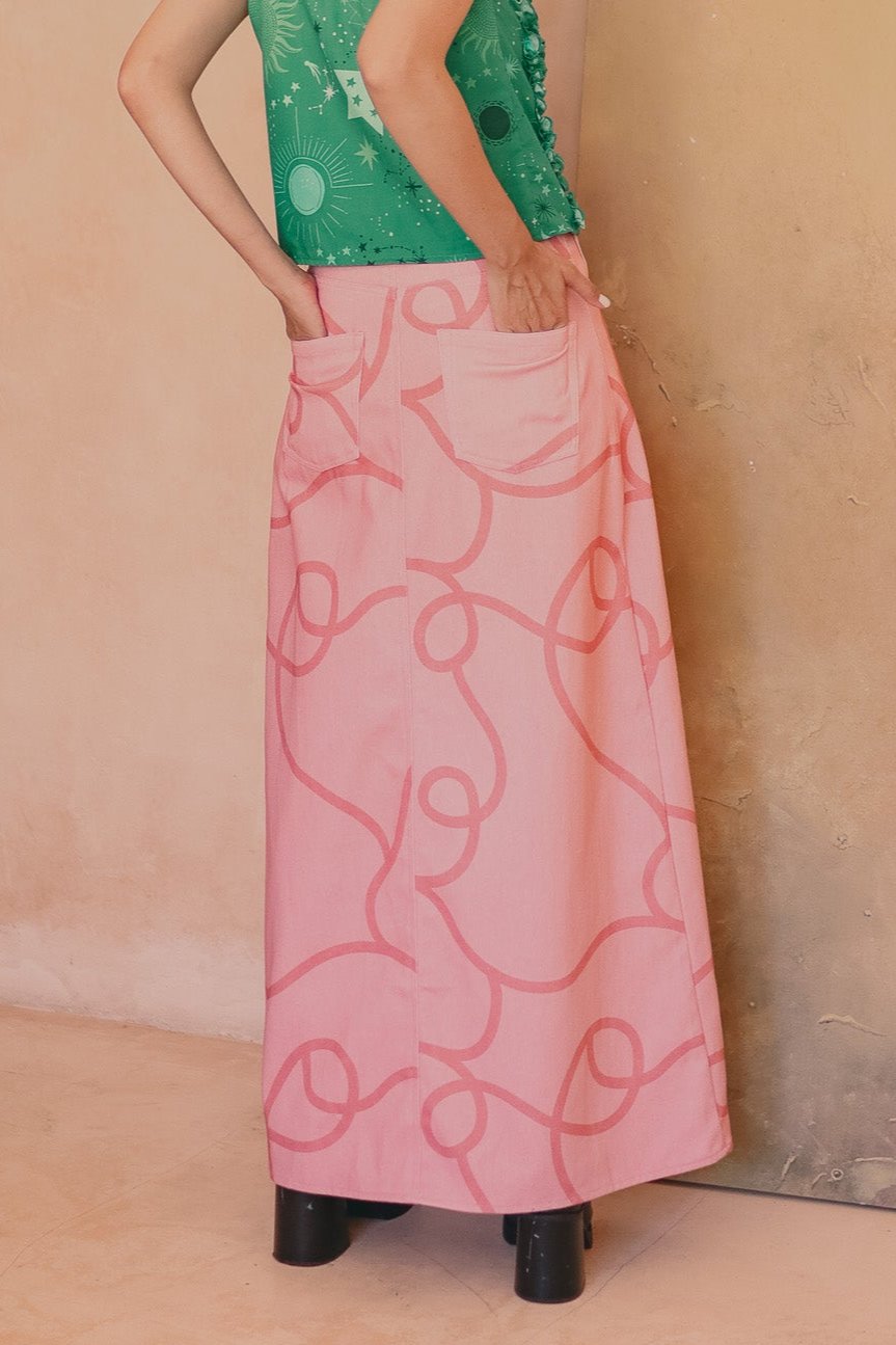 CALLA X ADINIA CAMILLE DENIM SKIRT IN PINK