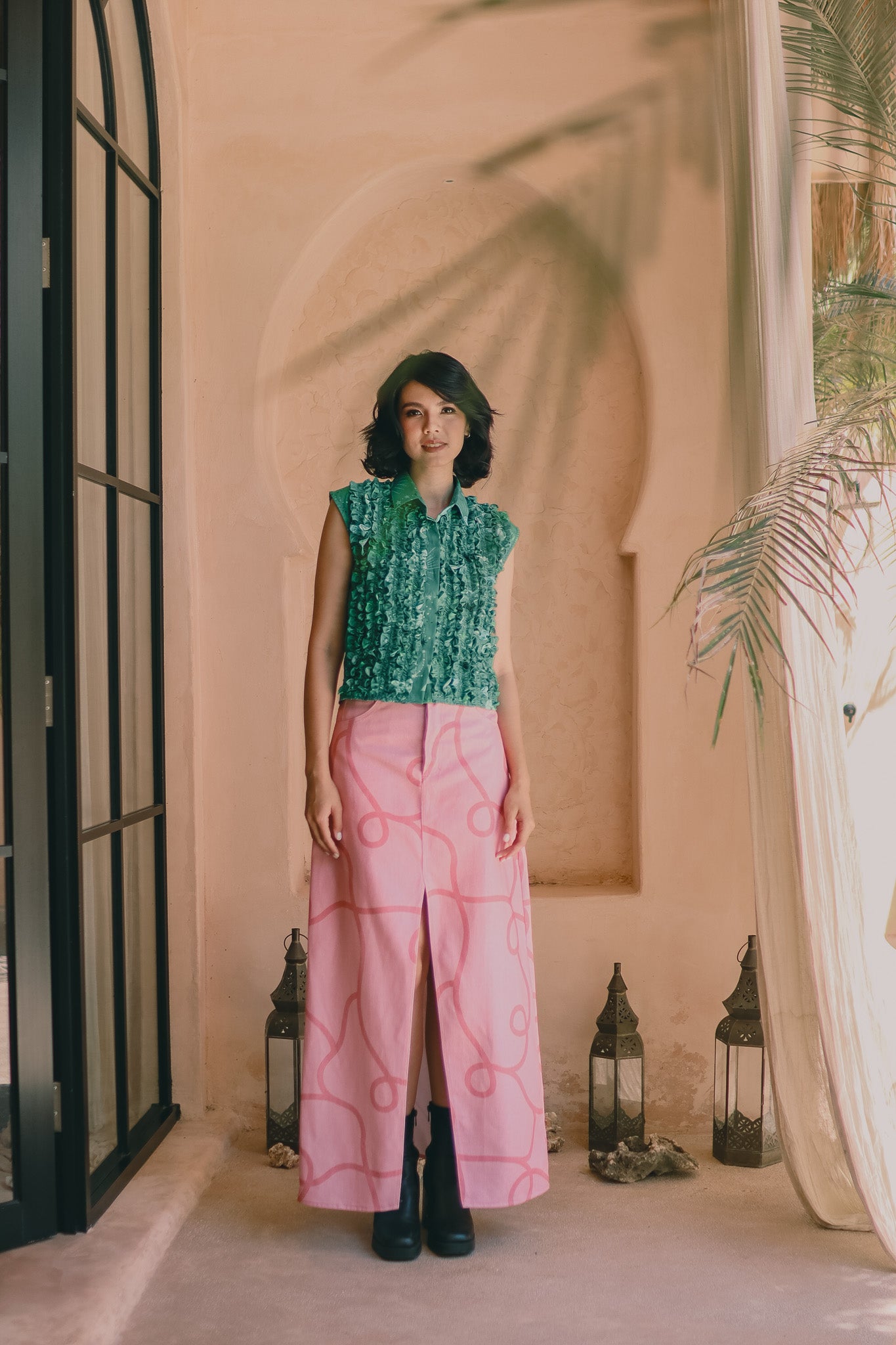 CALLA X ADINIA CAMILLE DENIM SKIRT IN PINK