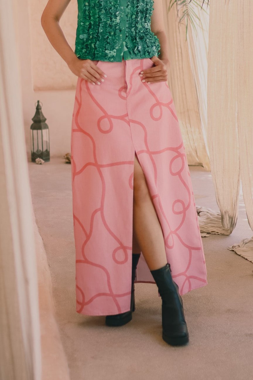 CALLA X ADINIA CAMILLE DENIM SKIRT IN PINK