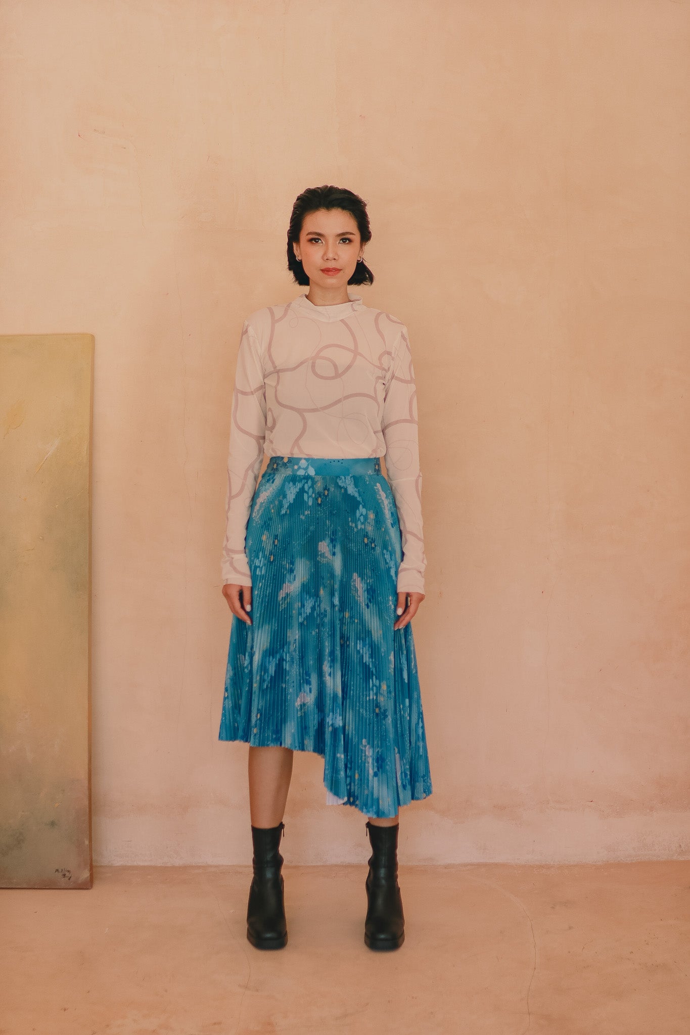 CALLA X ADINIA ASYMMETRIC PLEATS SKIRT IN BLUE