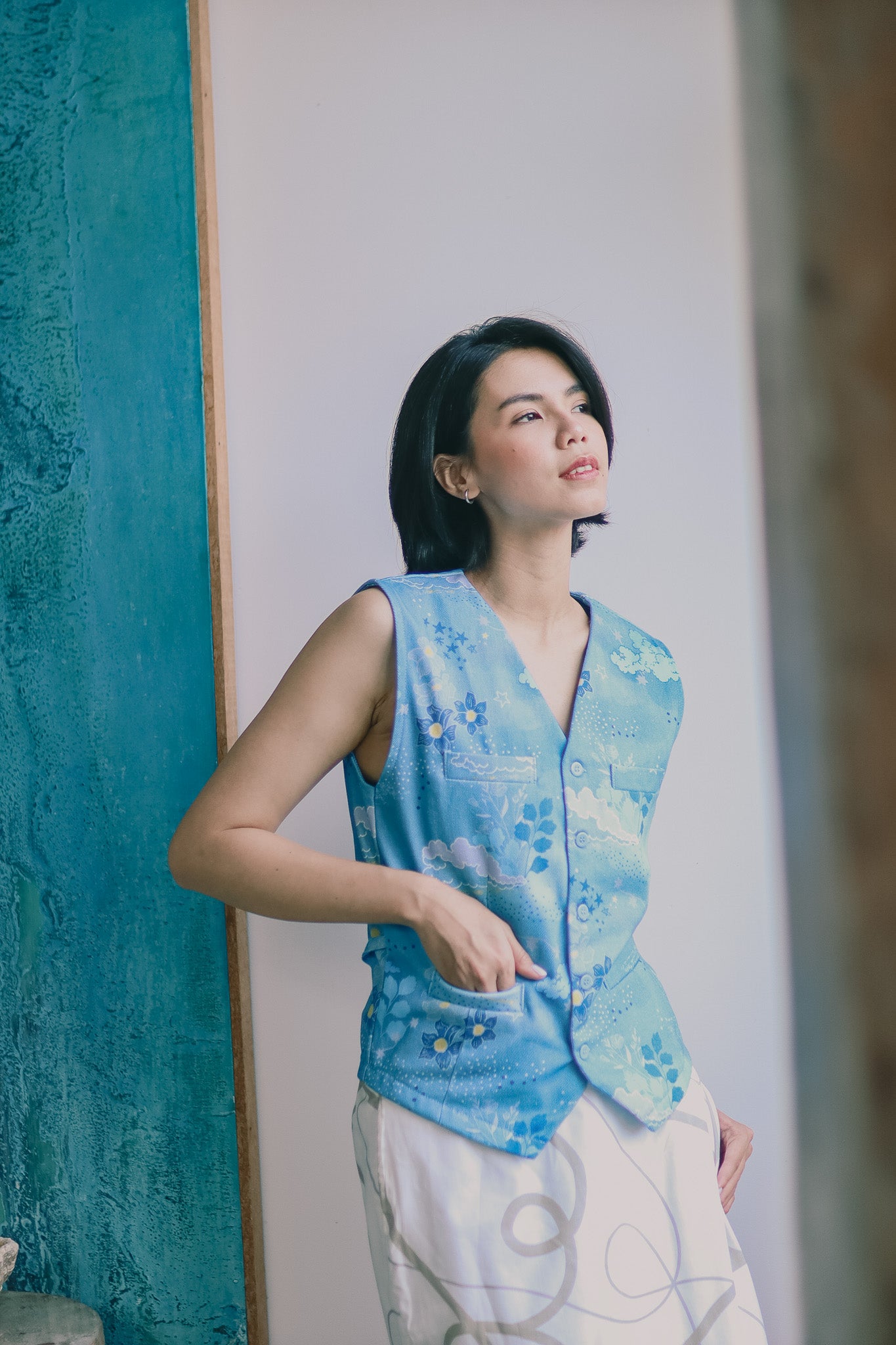 CALLA X ADINIA POCKET DENIM VEST IN BLUE