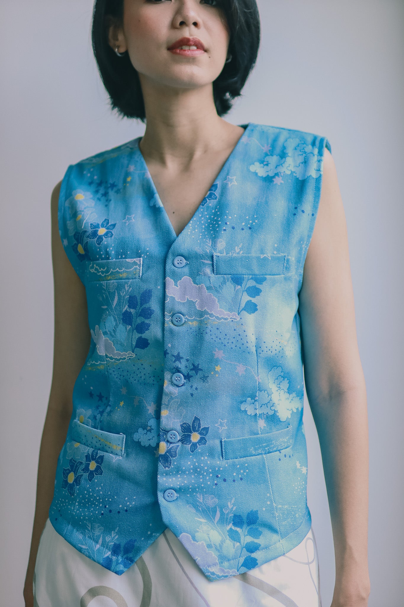 CALLA X ADINIA POCKET DENIM VEST IN BLUE