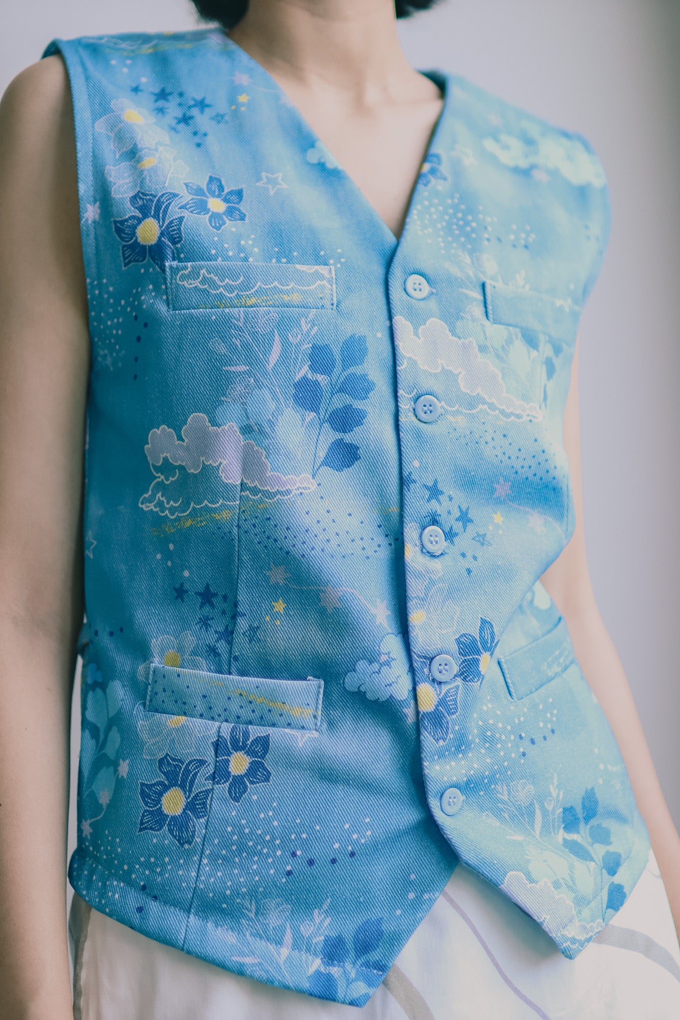 CALLA X ADINIA POCKET DENIM VEST IN BLUE