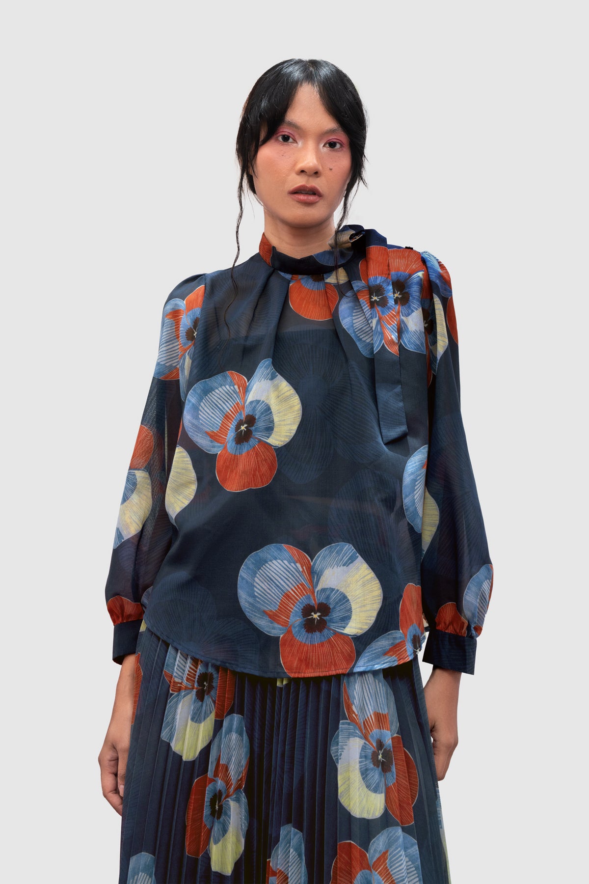 Kavya Tie-Neck Blouse - Azure