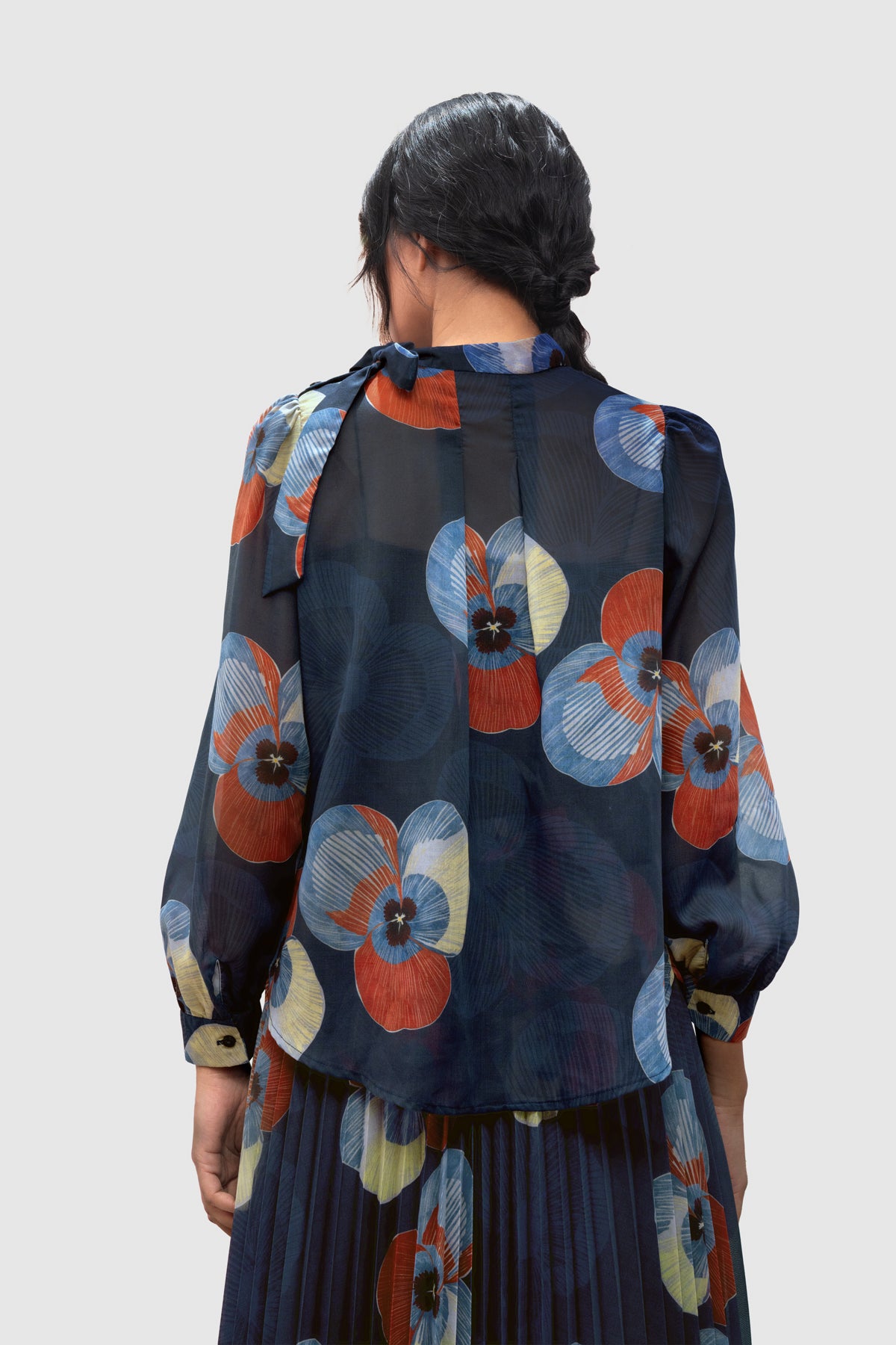 Kavya Tie-Neck Blouse - Azure