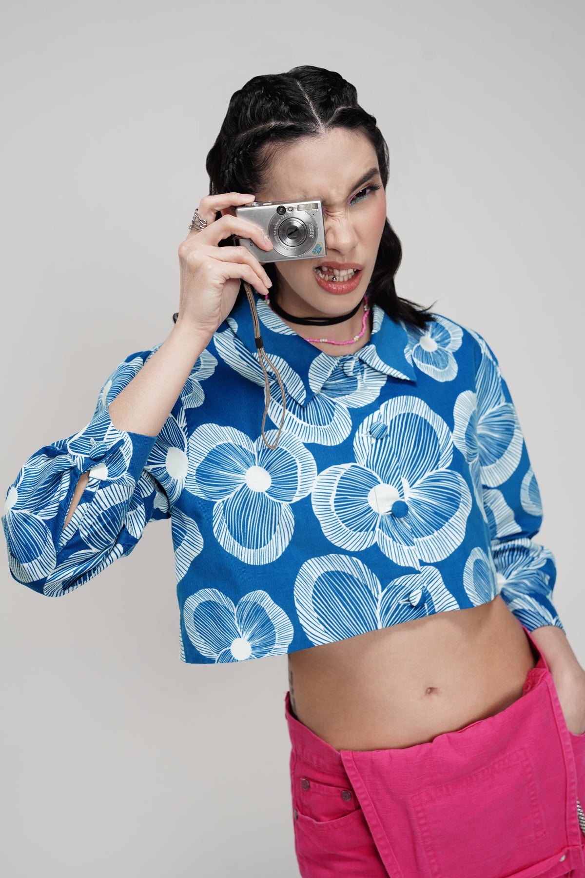 Karmen Corduroy Crop Jacket - Blue