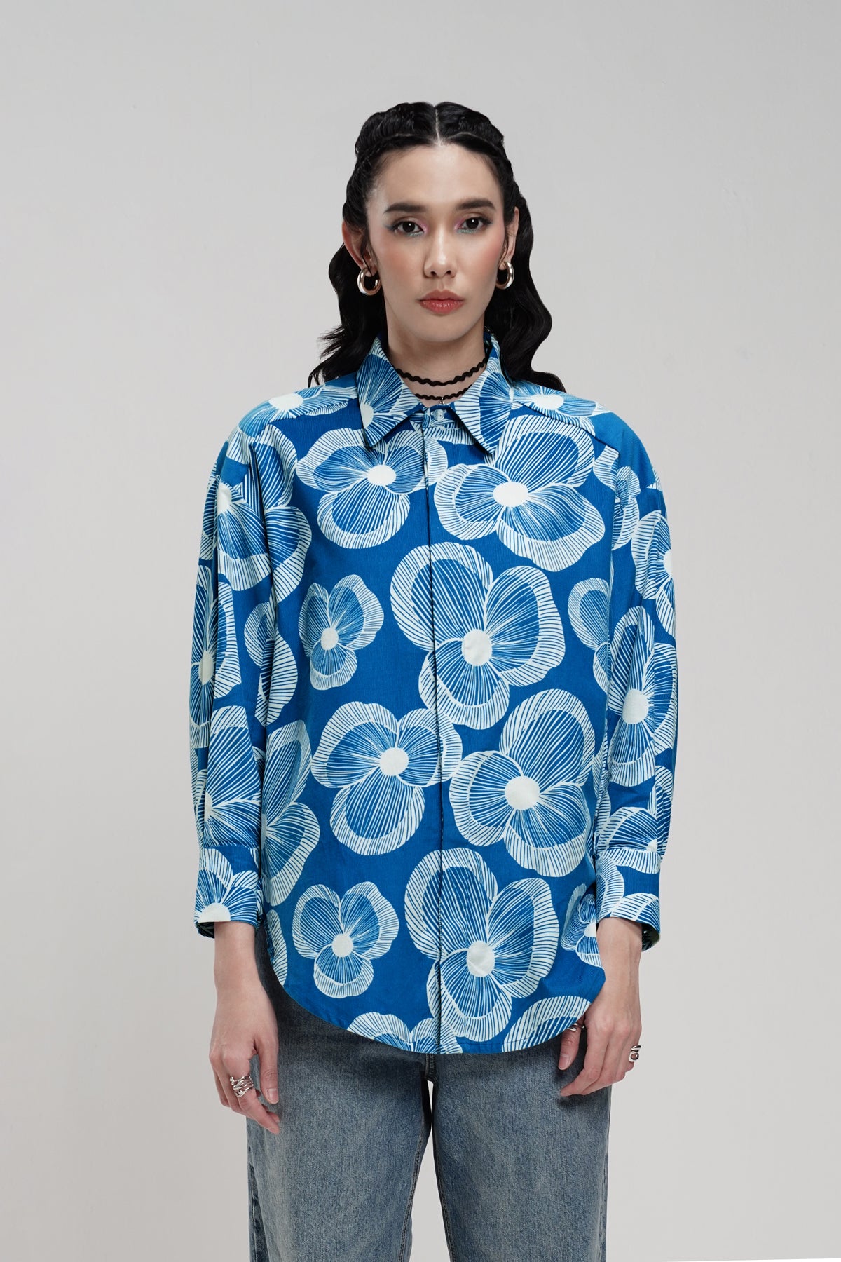 Karmen Corduroy Long Shirt - Blue