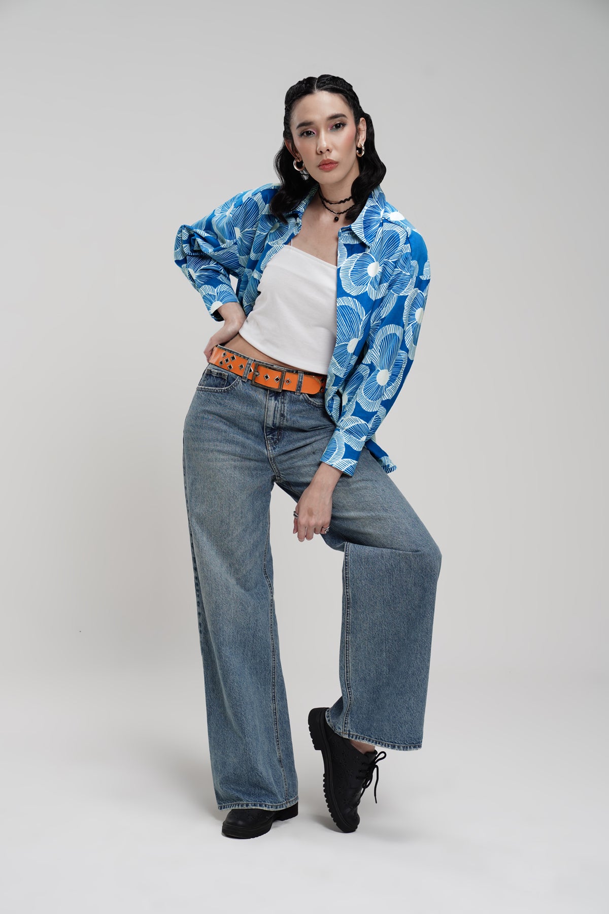 Karmen Corduroy Long Shirt - Blue