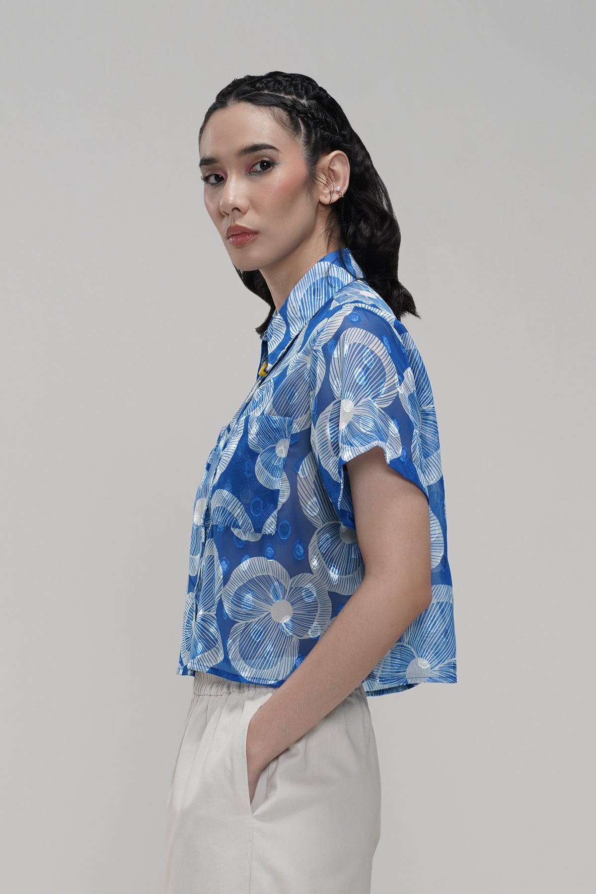 Karmen Crop Shirt - Blue