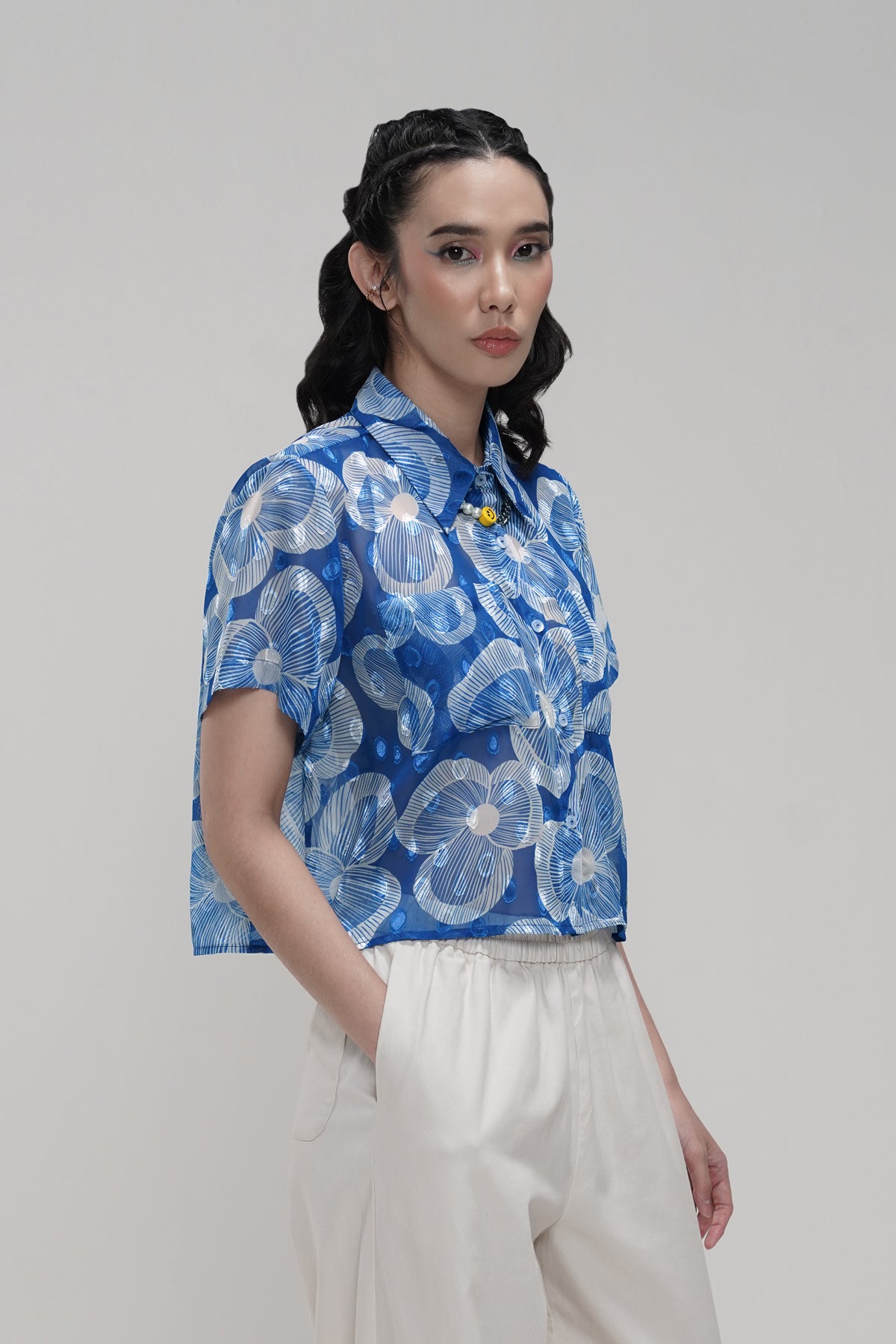 Karmen Crop Shirt - Blue