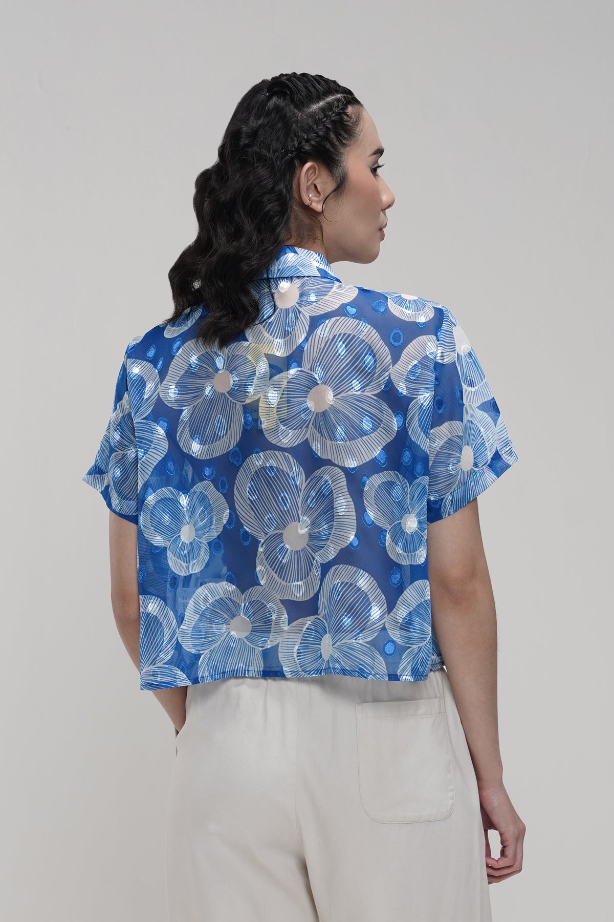 Karmen Crop Shirt - Blue