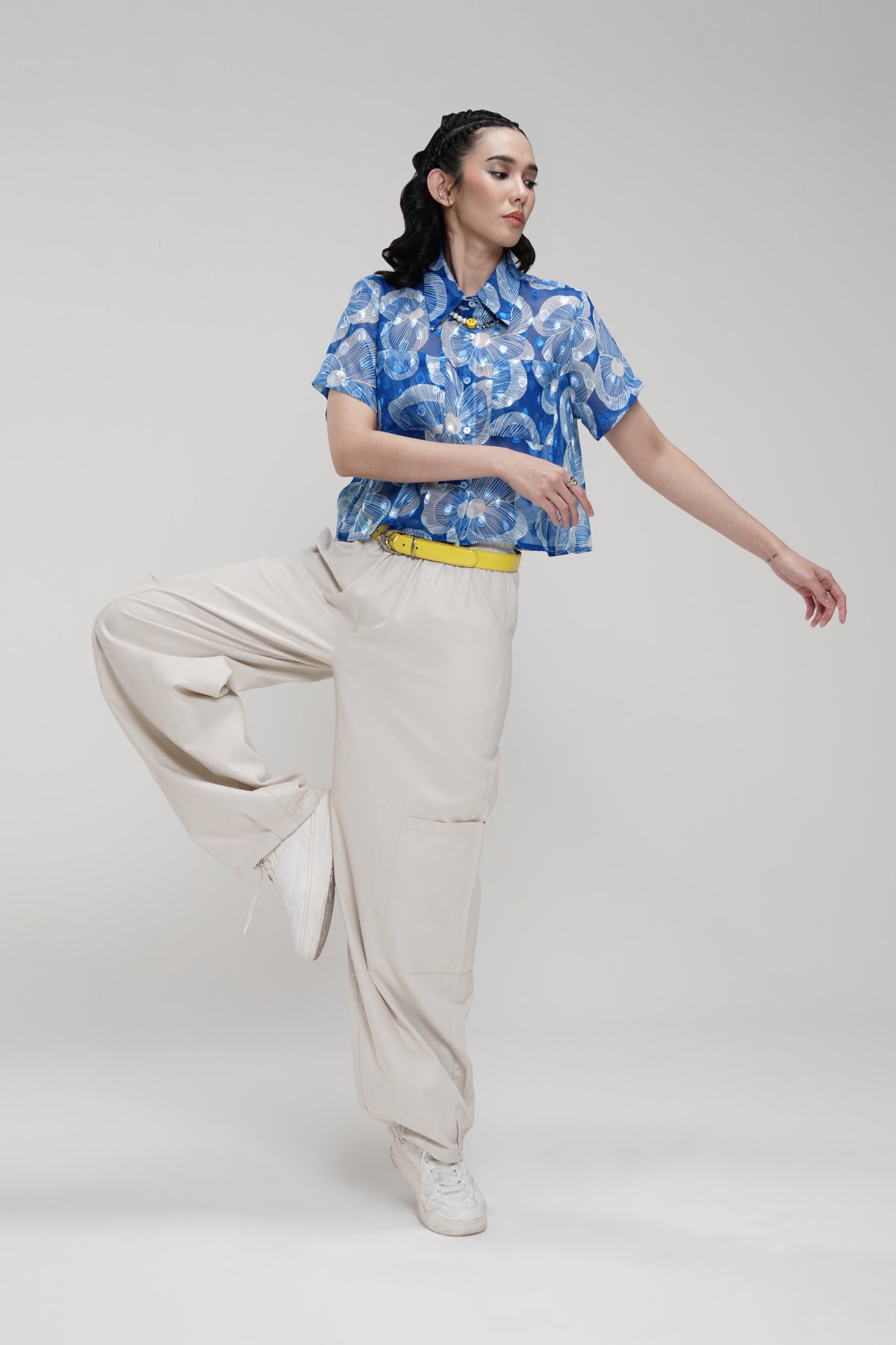 Karmen Crop Shirt - Blue
