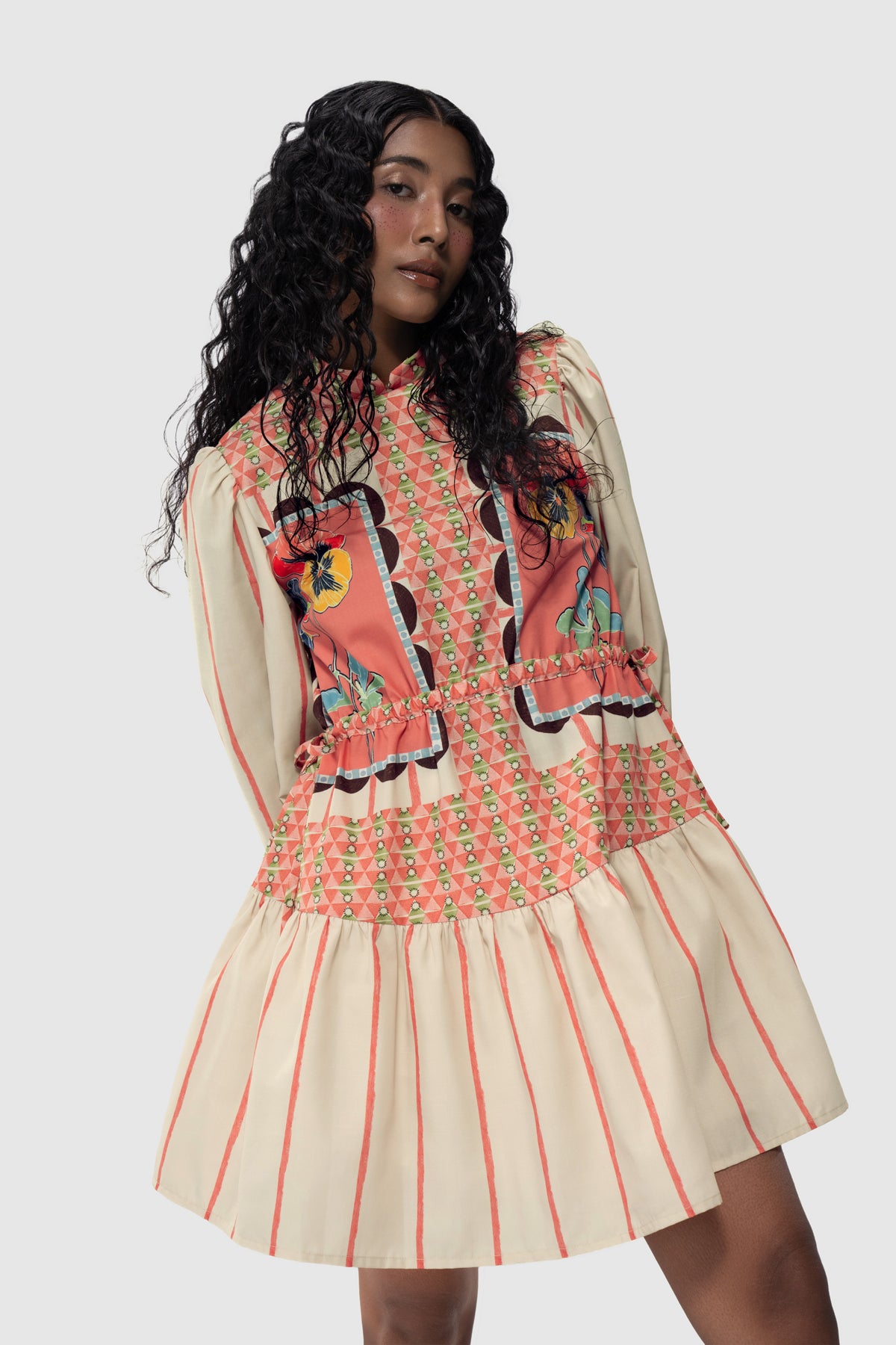 Lattice Tiered Dress - Peach
