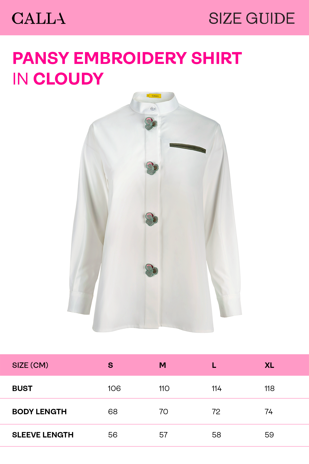 Pansy Embroidery Shirt - Cloudy