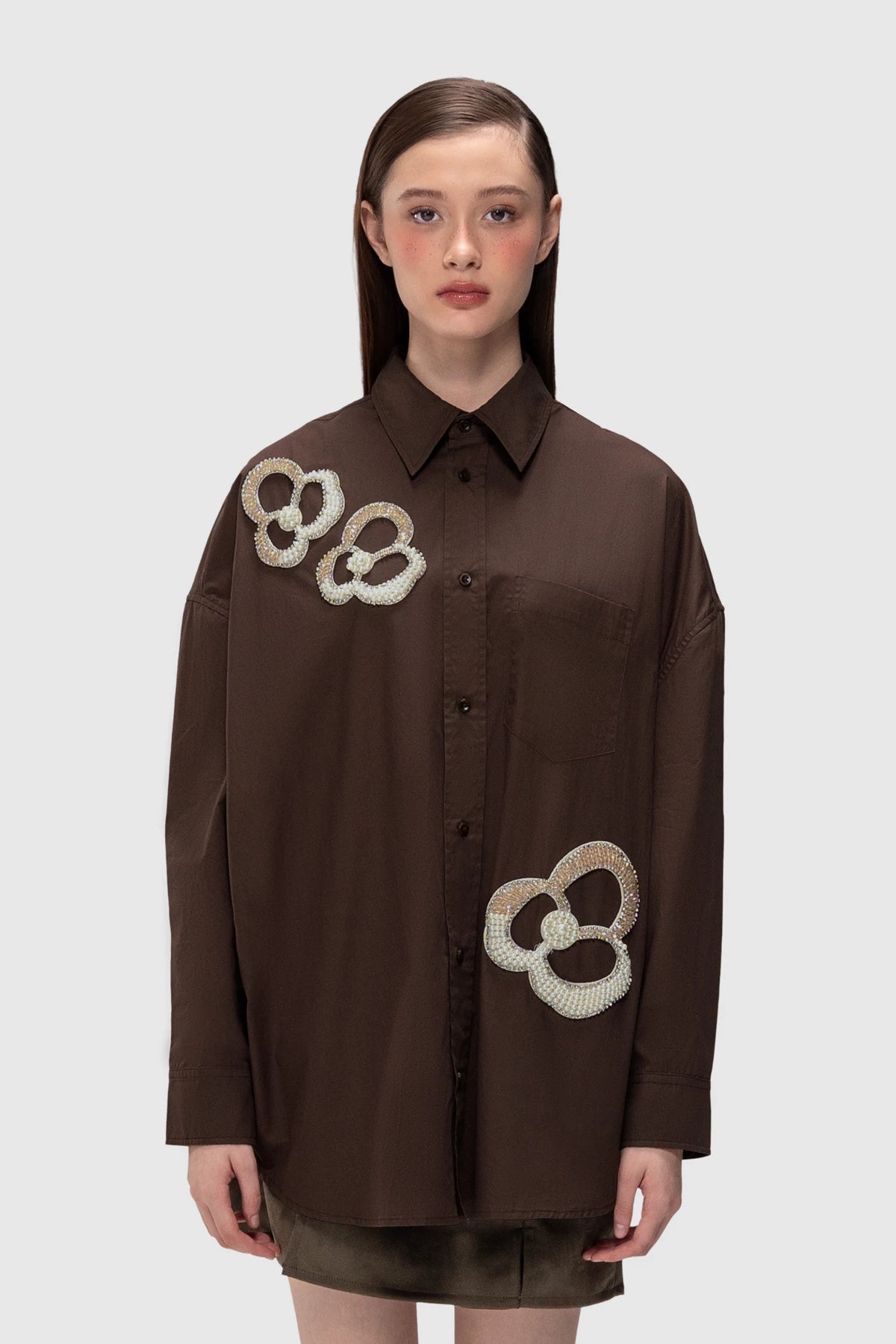 Tyla Beads Shirt - Toffee